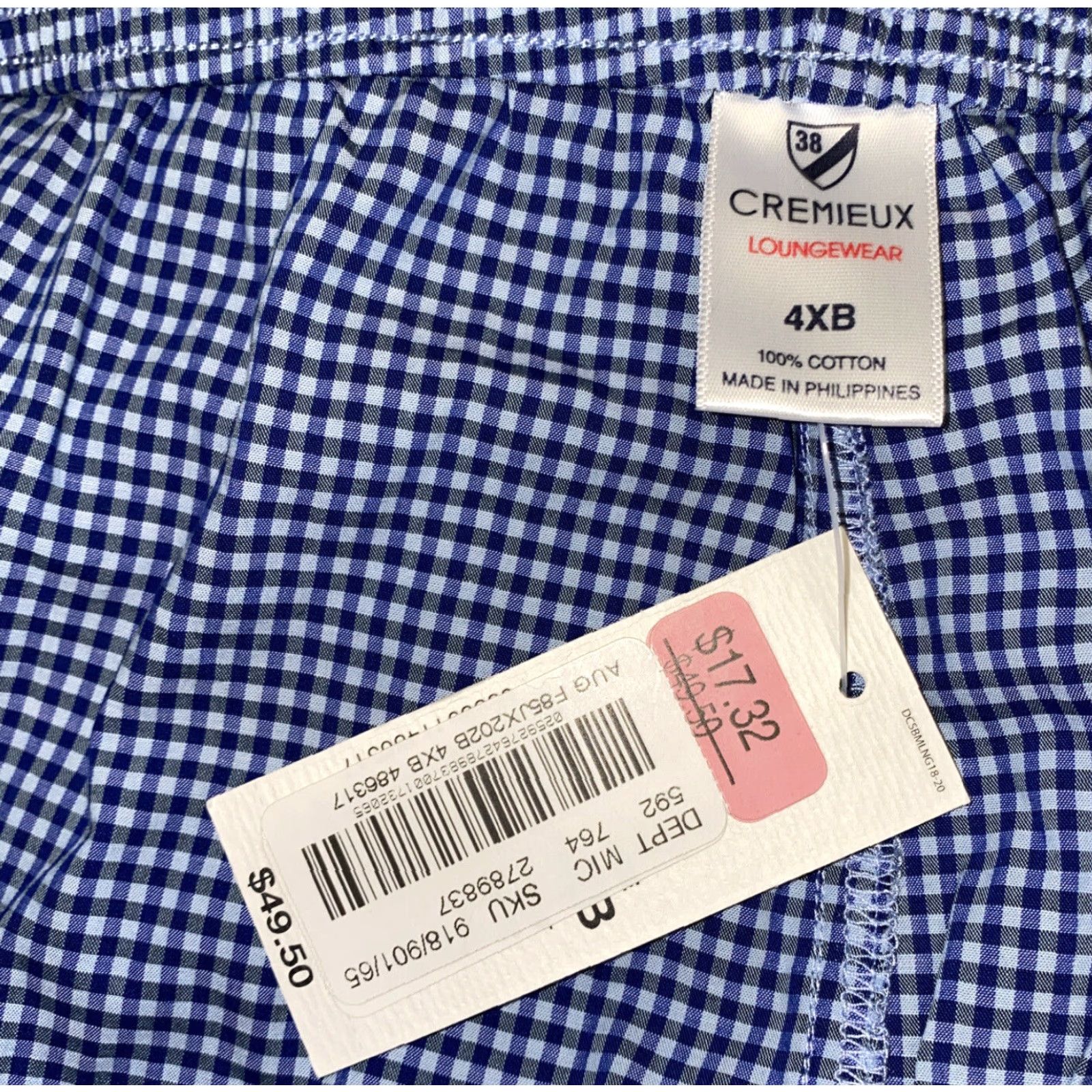 Cremieux Cremieux Loungewear Pajama Pants Mens Big & Tall 4XB Blue Checkered NWT Size US 39 - 5 Thumbnail