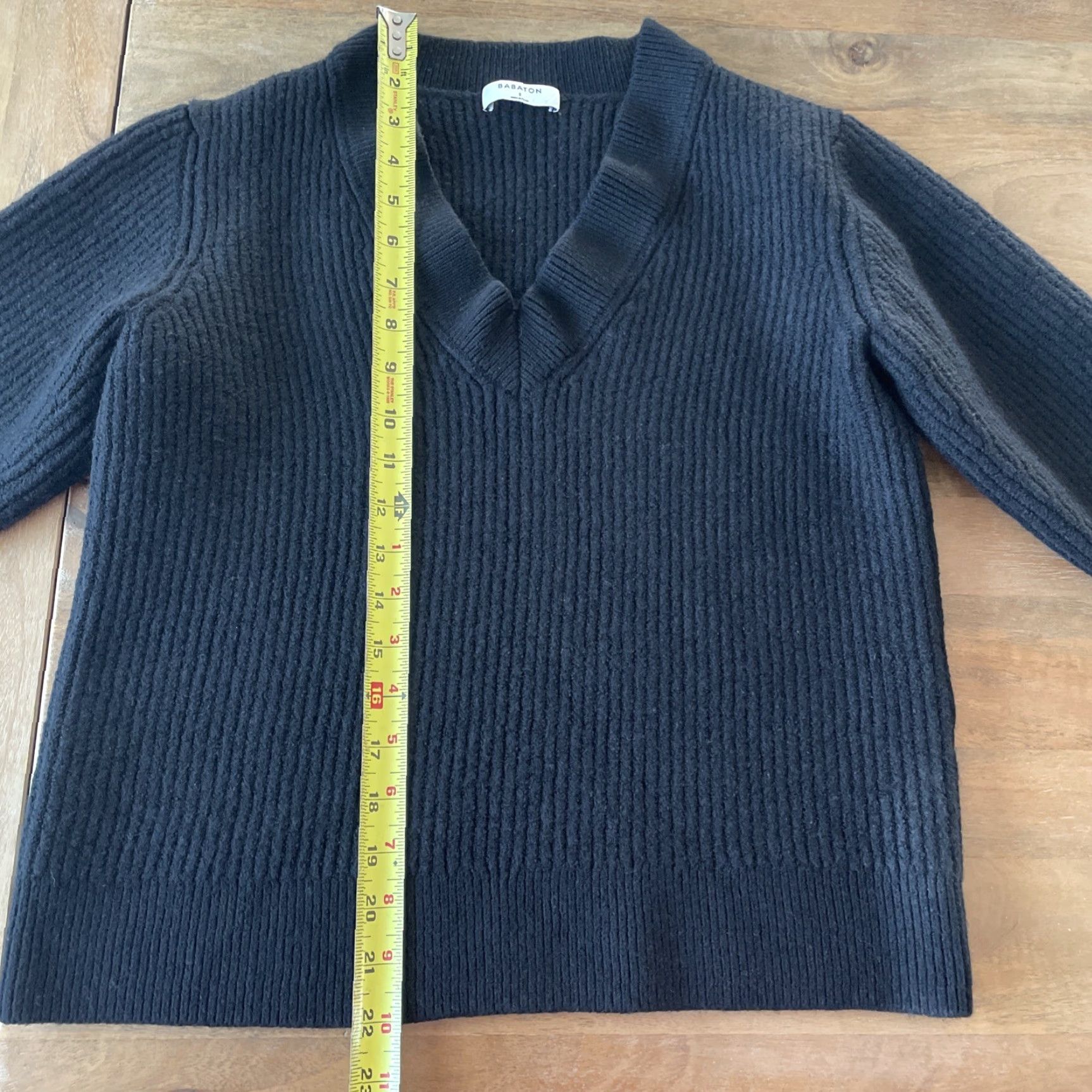 Vintage Babaton Sweater Womens S Merino Wool V-Neck 3/4 Sleeve Black Ribbed Knit Size S / US 4 / IT 40 - 5 Thumbnail