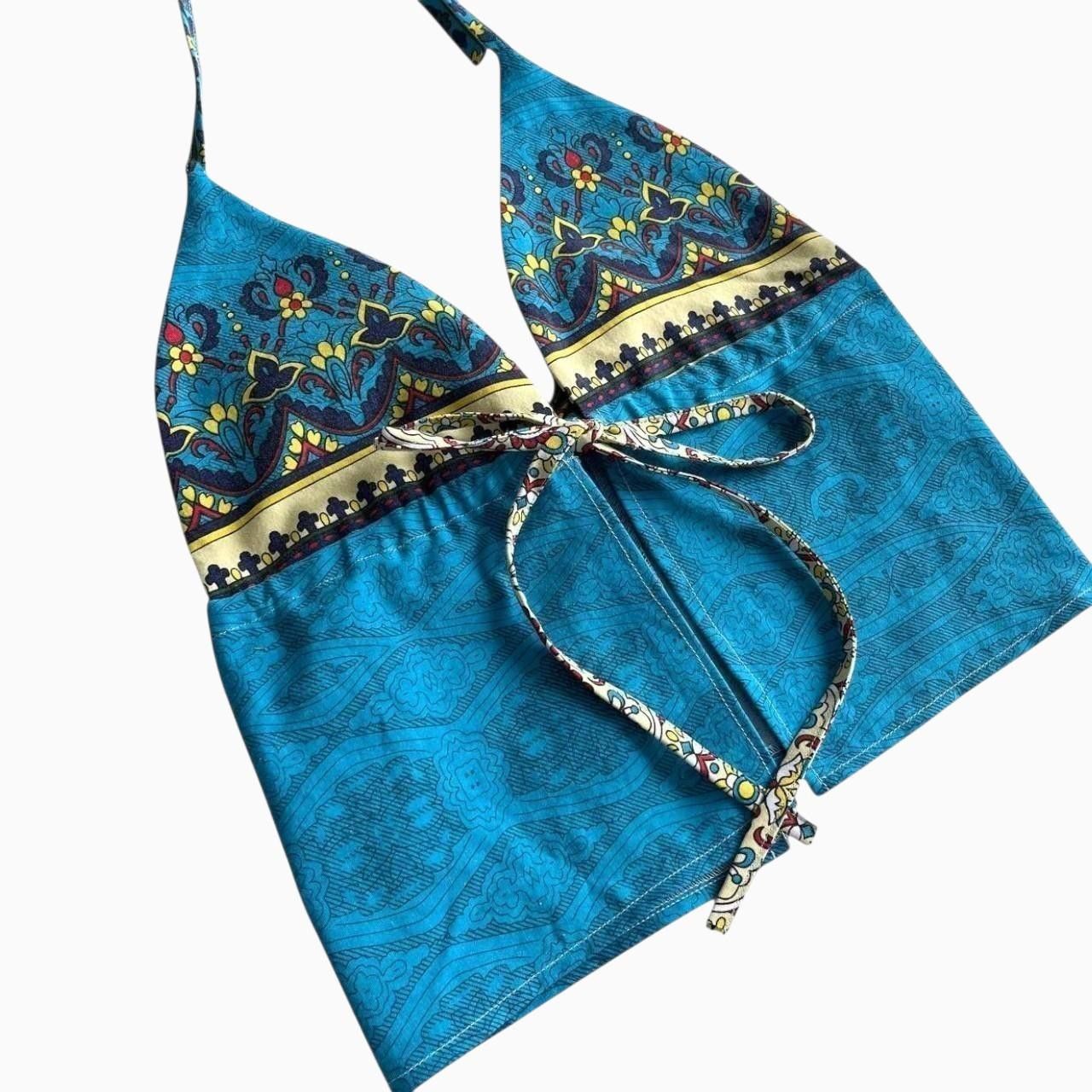 Handmade Blue Funky Halter top with ties, handmade, coquette, y2k Size S / US 4 / IT 40 - 5 Thumbnail