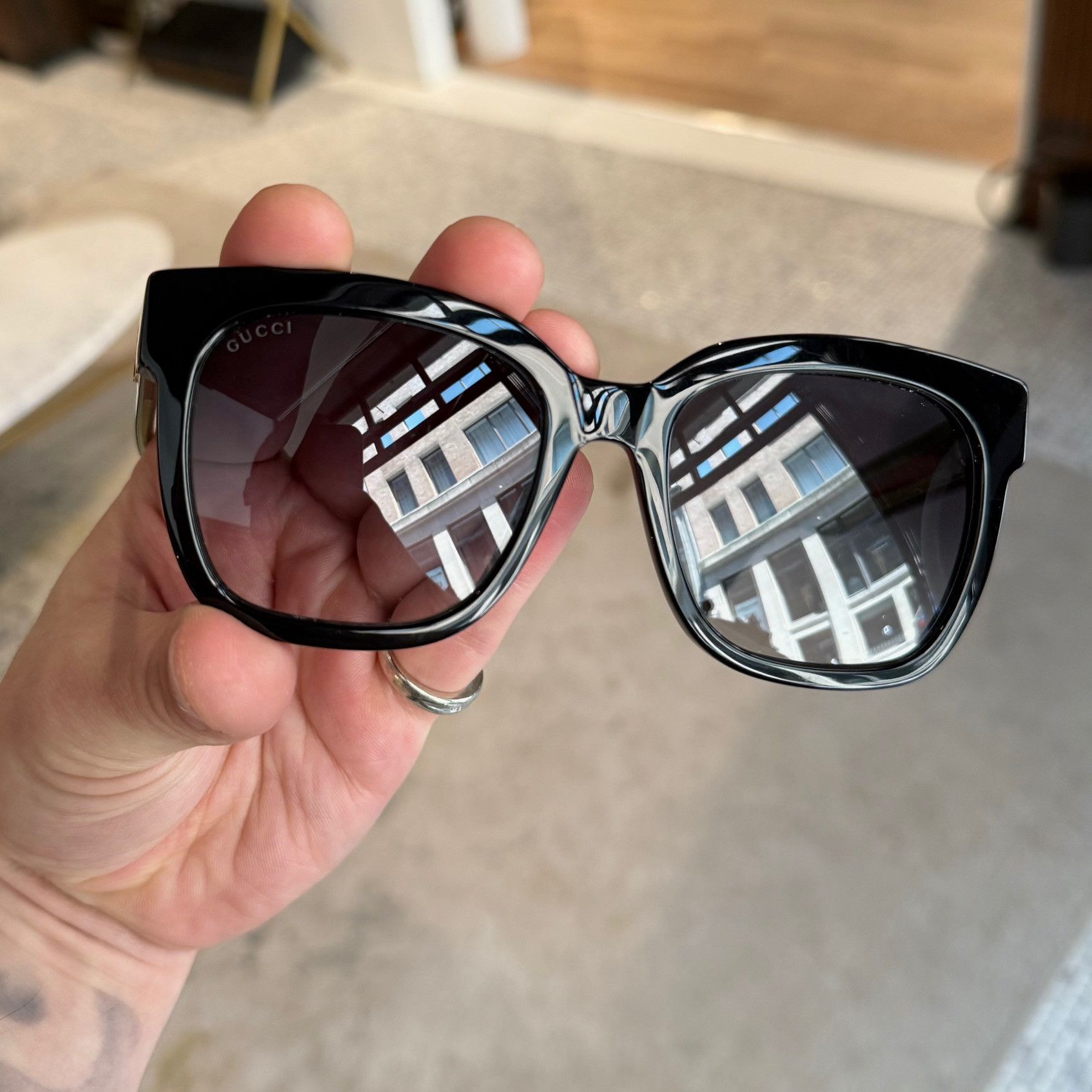 Gucci Gucci GG0034 Black Frame Glitter Web Branch Sunglasses Size ONE SIZE - 10 Thumbnail