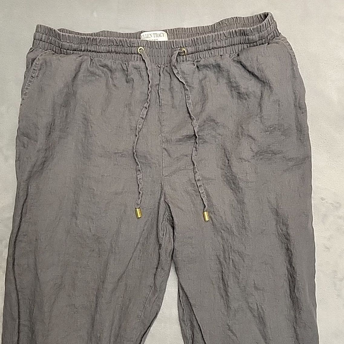 Ellen Tracy VTG Ellen Tracy Pants Womens M Gray 100% Linen Elastic Waist Drawstring Comfort Pants Mens Womens Girls Boys Size 32" / US 10 / IT 46 - 3 Thumbnail