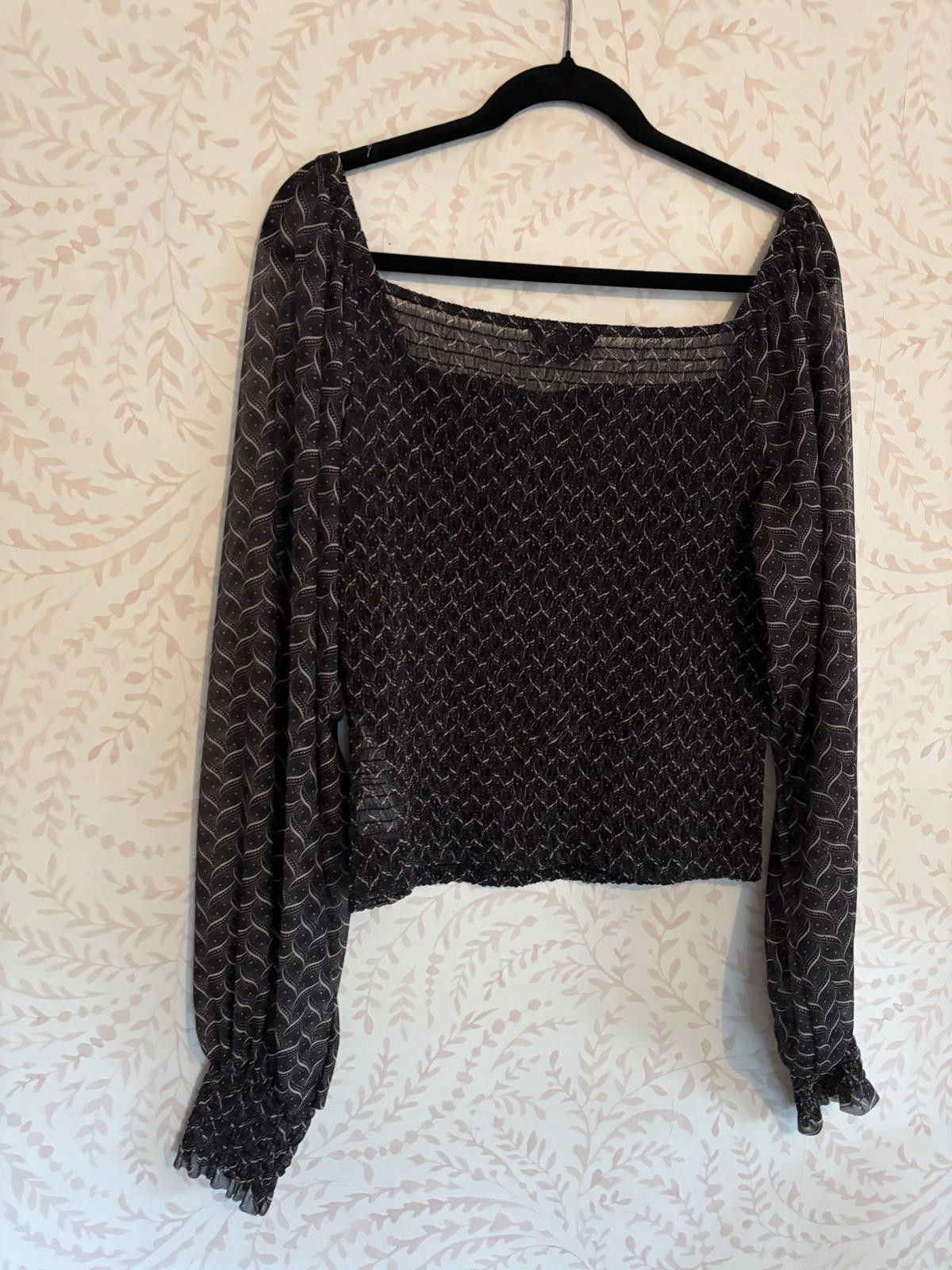 Designer Sheer Sleeve Patterned Blouse by Anthropologie Size L / US 10 / IT 46 - 6 Thumbnail