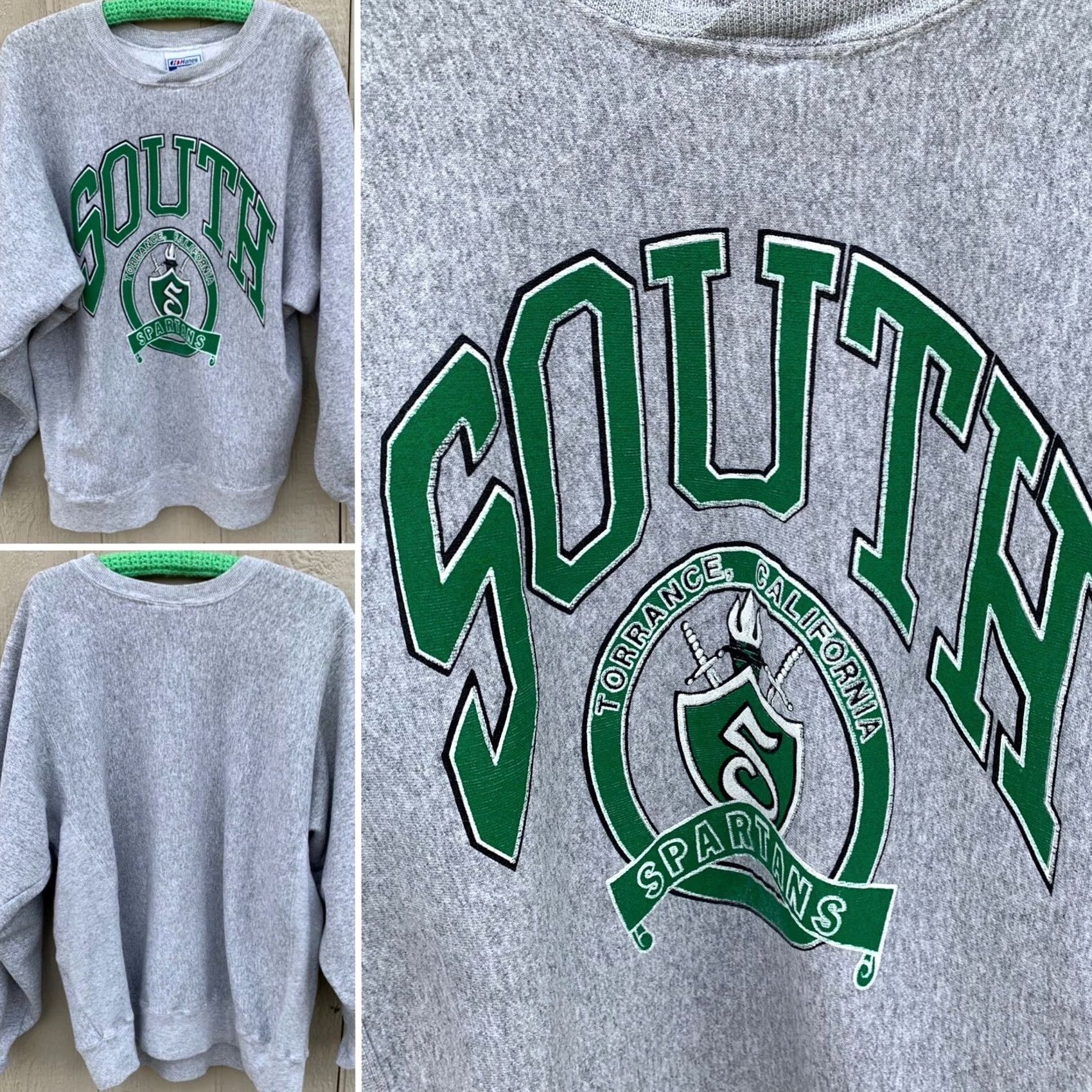 Hanes VINTAGE Hanes Sweatshirt Men L Gray Graphic Print South Spartans Torrance California Made in USA 80s 90s California Themepullover Size US L / EU 52-54 / 3 - 2 Thumbnail