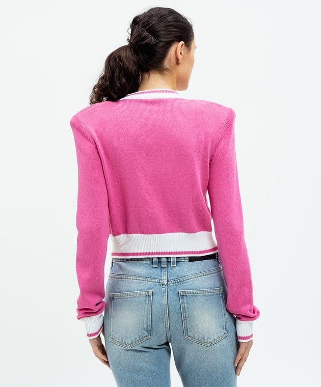 Balmain o1s1wg110825 Embroidered Logo Knit Cardigan in Pink Size L / US 10 / IT 46 - 4 Thumbnail