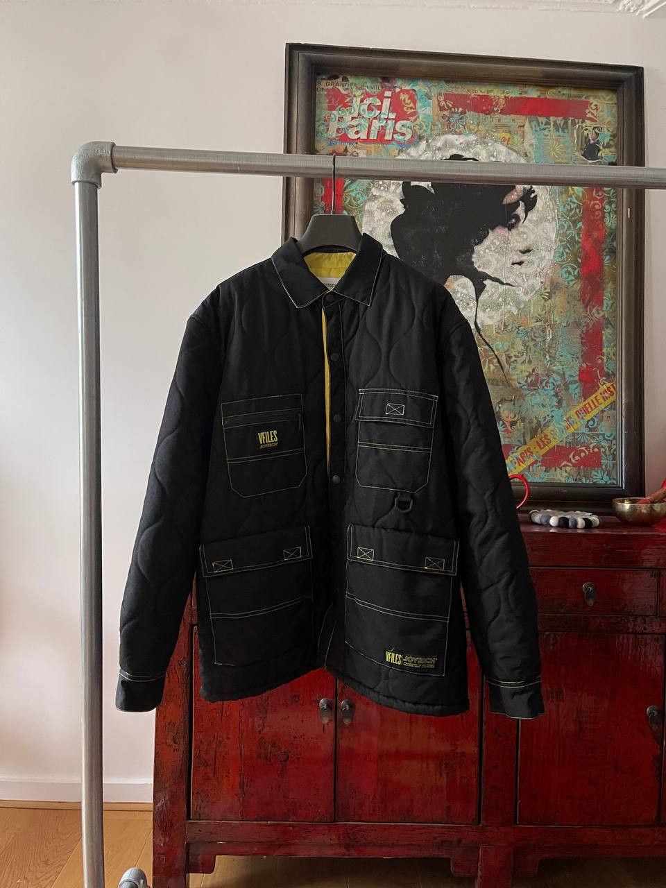 image of Vfiles X Joyrich Quilted Jacket in Black Yellow, Men's (Size Medium)