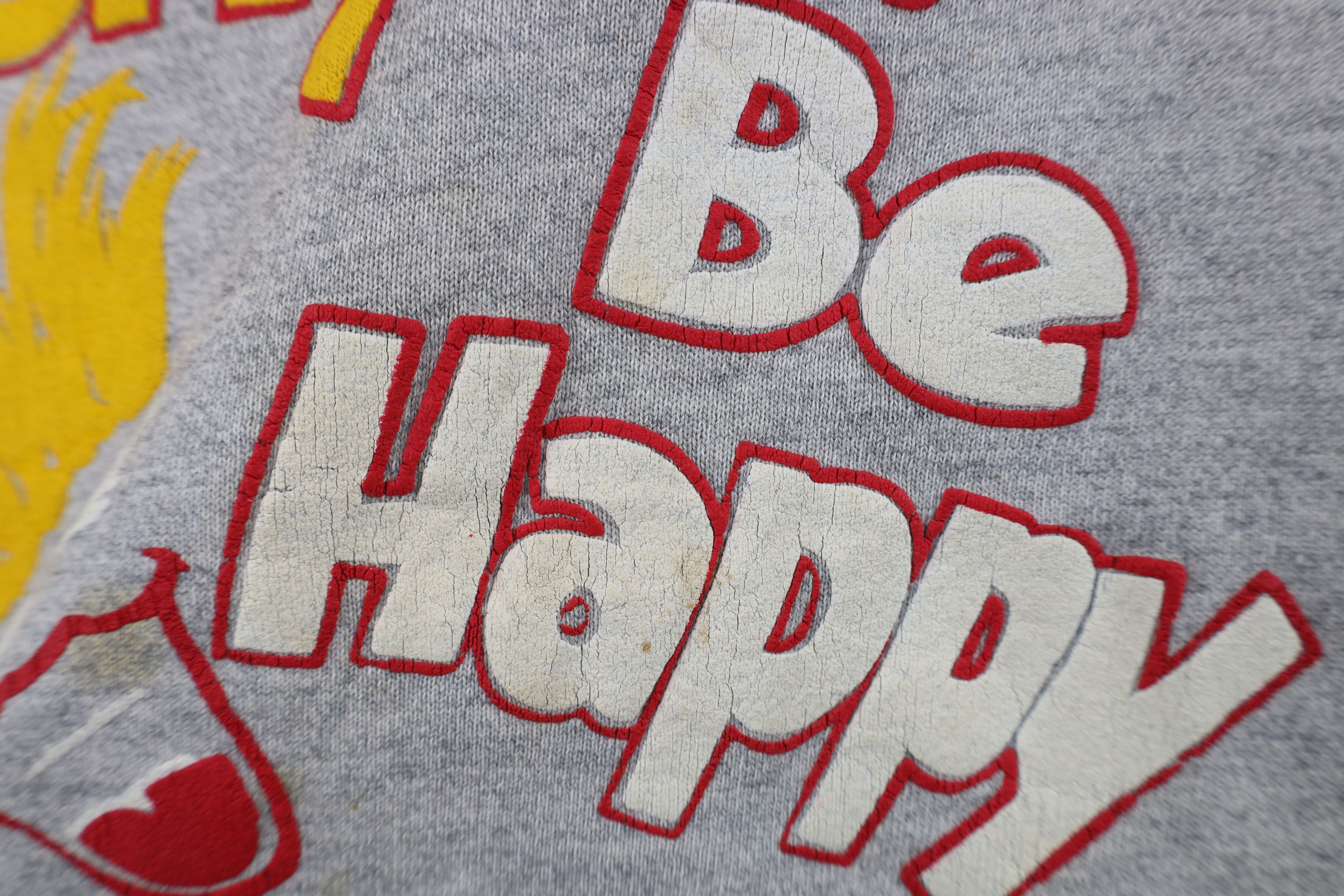 Vintage Vintage 80s 90s Streetwear Be Happy Sweatshirt Gray USA Size US L / EU 52-54 / 3 - 6 Thumbnail