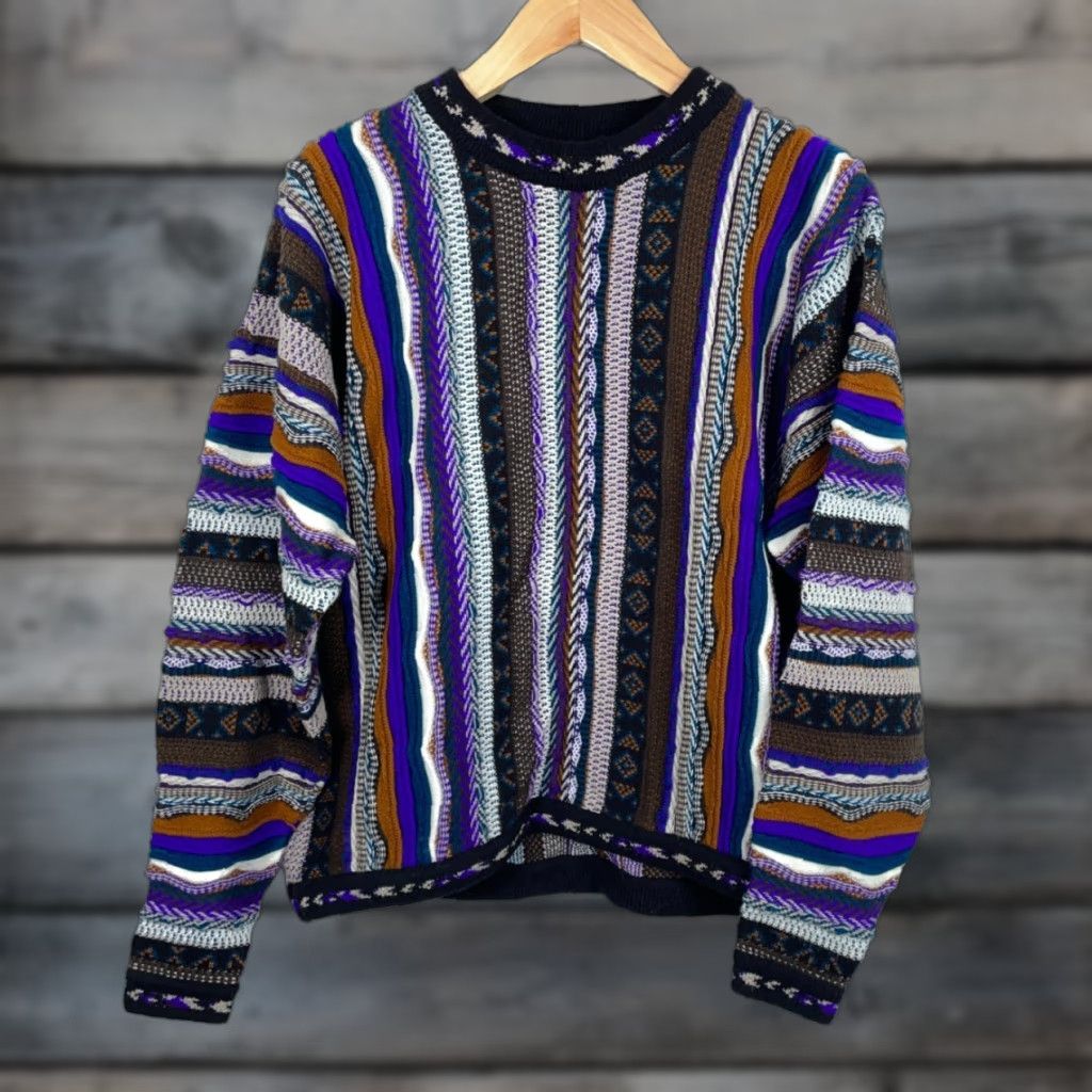 VINTAGE COOGI Sweater Men's XL Purple 3D Knit Cosby Biggie Rap 90s Streetwear