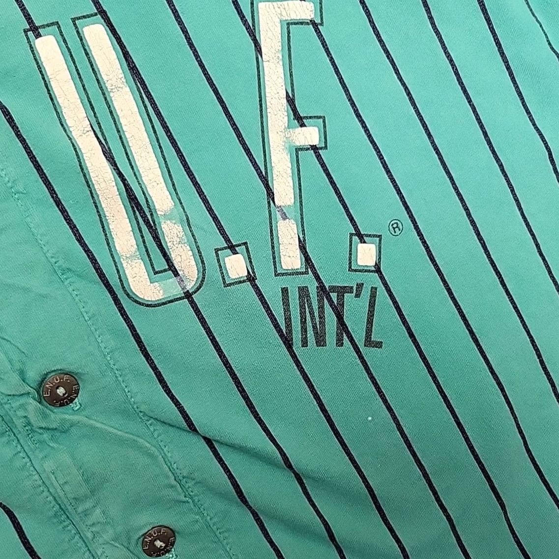 Altea VTG ENUF INT'L Shirt Mens M Teal Pinstripe Baseball Jersey Made In The USA Shirt Mens M Teal Pinstripe Baseball Jersey USA Size US M / EU 48-50 / 2 - 5 Thumbnail