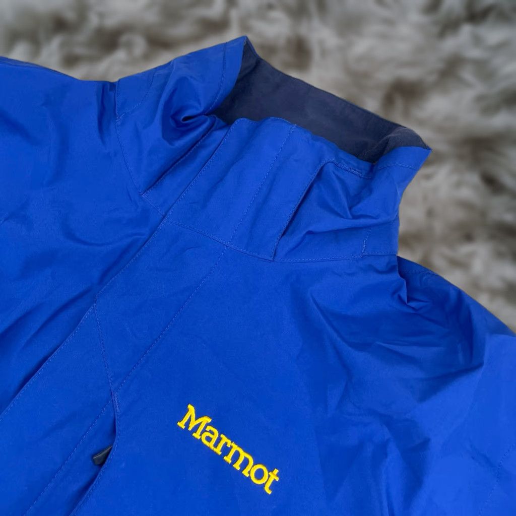 Marmot Gore-Tex Performance Shell Jacket Blue Medium Mens Full Zip Windproof Water Resistant Full Zip Logo