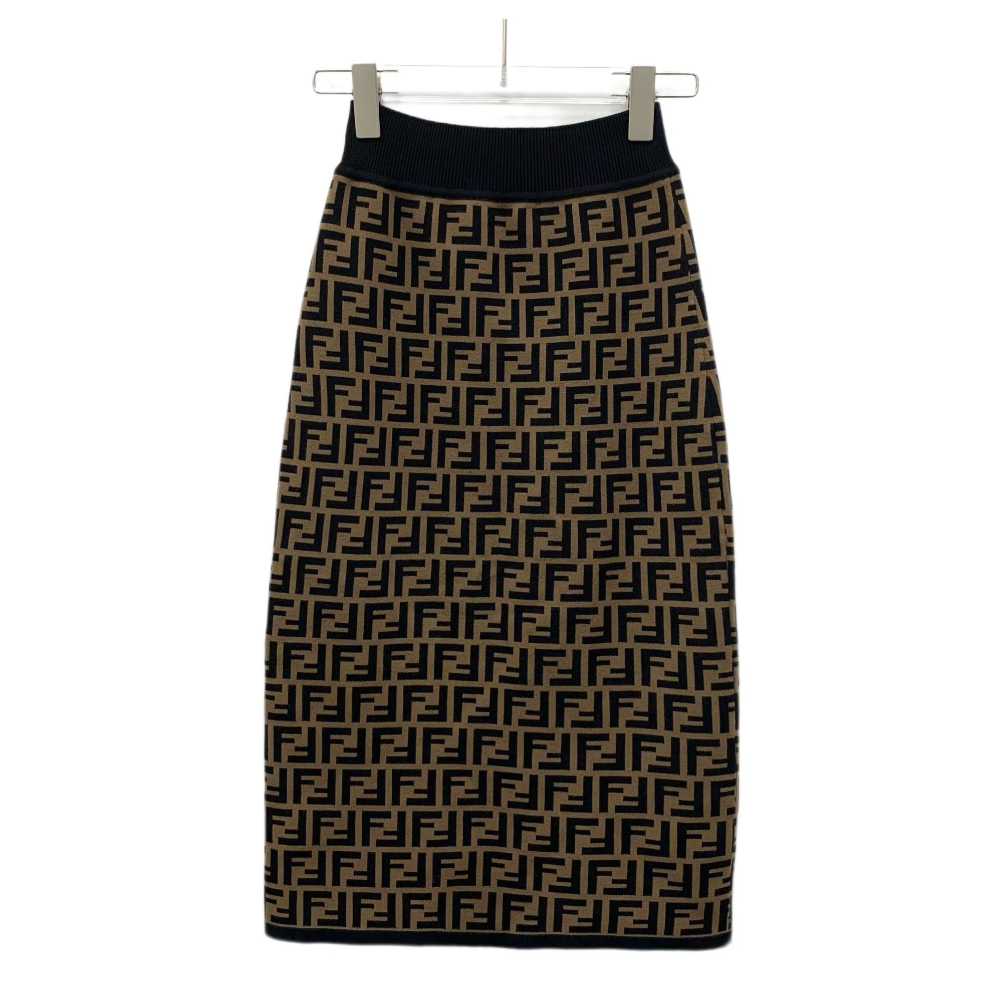 Fendi Fendi Womens Knitted Skirt Dark Brown FF Logo Pattern Viscos Size 36" / US 14 / IT 50 - 8 Thumbnail
