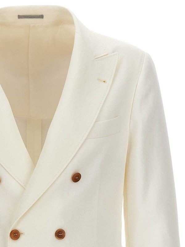 Brunello Cucinelli o1y0526 Double-breasted Blazer in Ivory Size US S / EU 44-46 / 1 - 3 Thumbnail