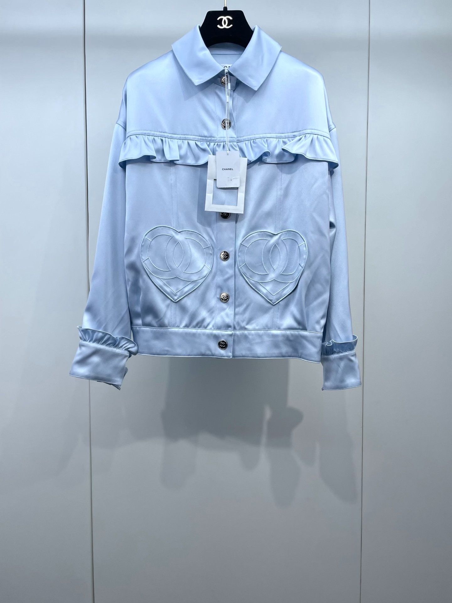 Chanel Chanel 25B Ice Blue Ruffled Silk Jacket Size XXS / US 00 / IT 34 - 1 Thumbnail