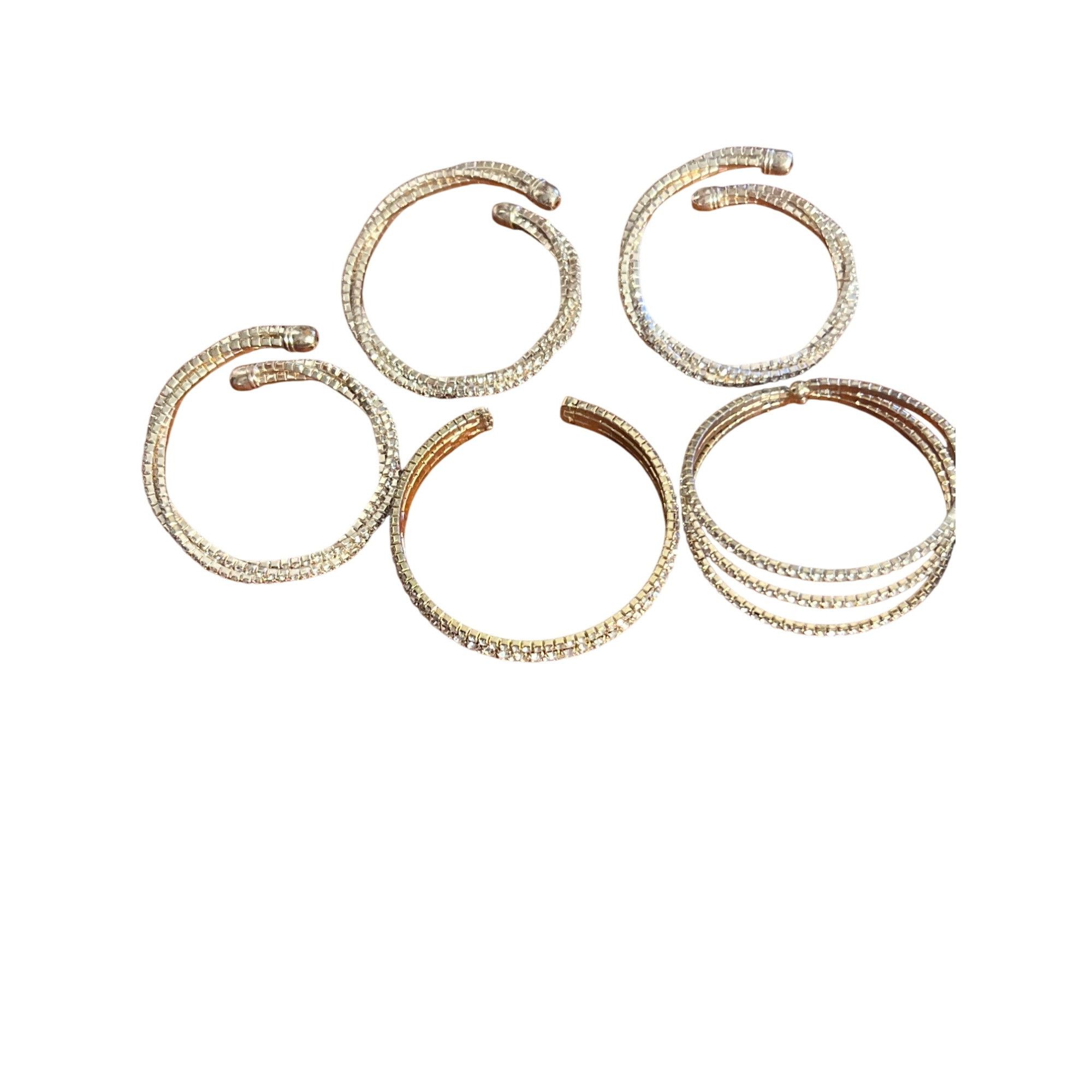 Other Set 5 Glass Rhinestone Silver Tone Bangle Bracelet Set Memor Size ONE SIZE - 4 Thumbnail