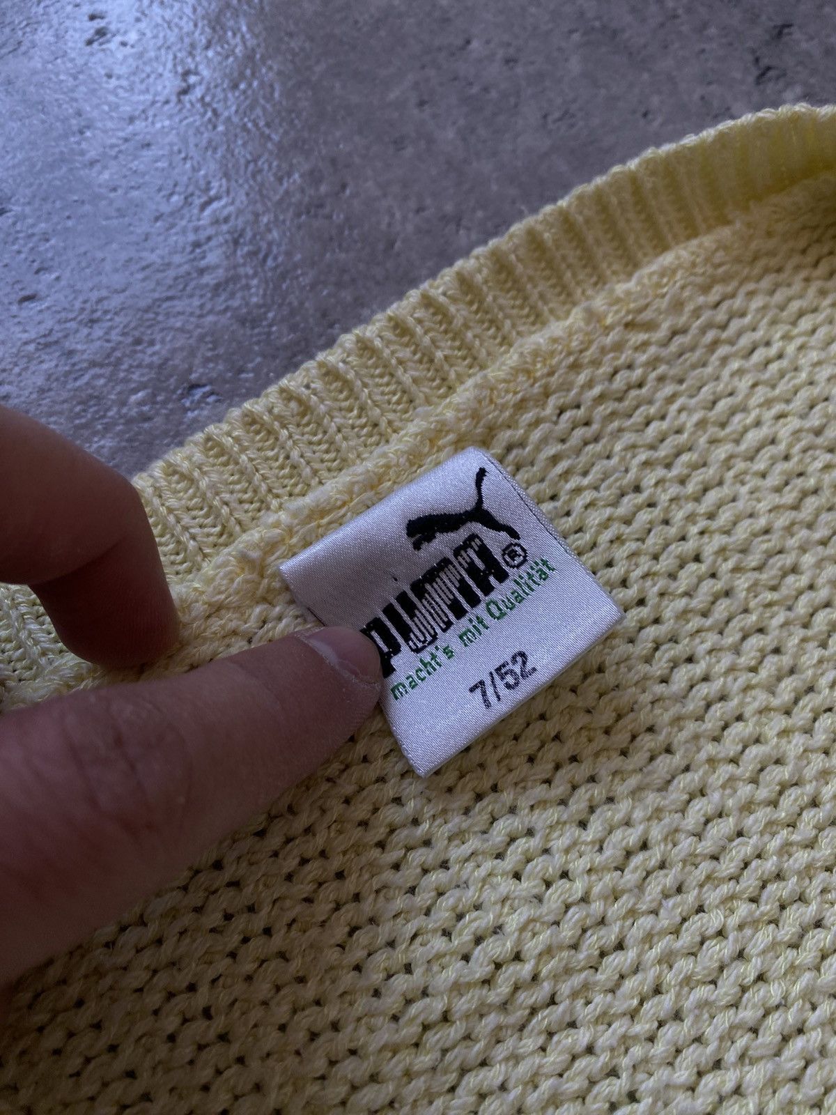 Puma × Vintage Vintage 90’s Puma Speed Cat Lemon Yellow Oversize Sweater V Size US L / EU 52-54 / 3 - 4 Thumbnail