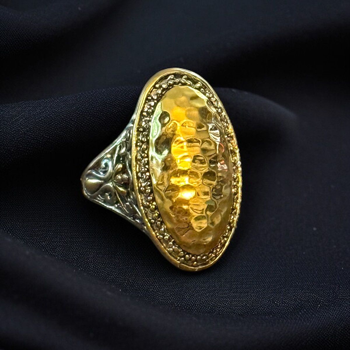 Other Large two tone hammered oval filigree ring Size ONE SIZE - 1 Thumbnail