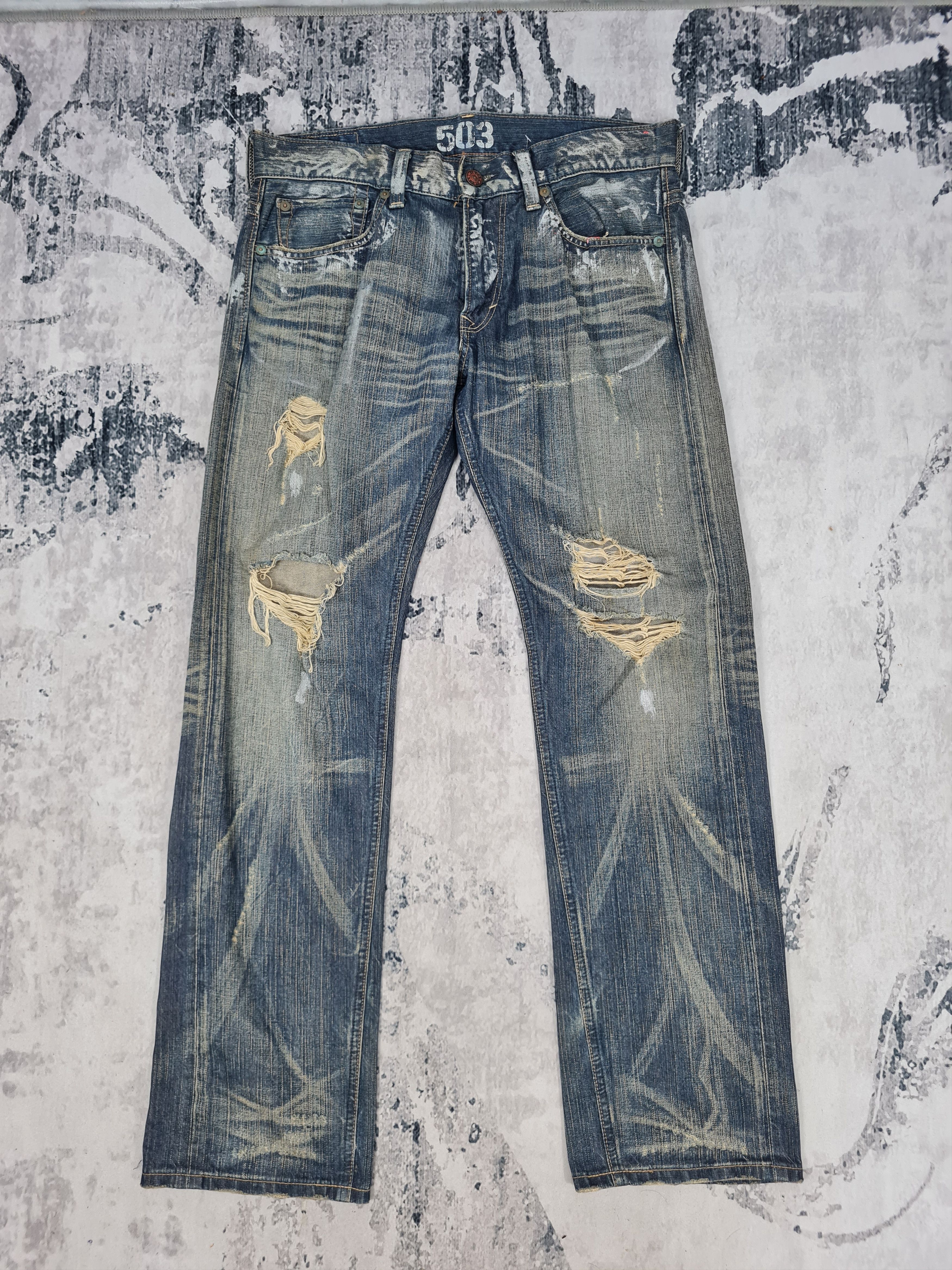 image of Distressed Denim x Edwin VTG Edwin 503 Distressed Ripped Size 36X33 Jeans Jb0134 in Blue, Men's