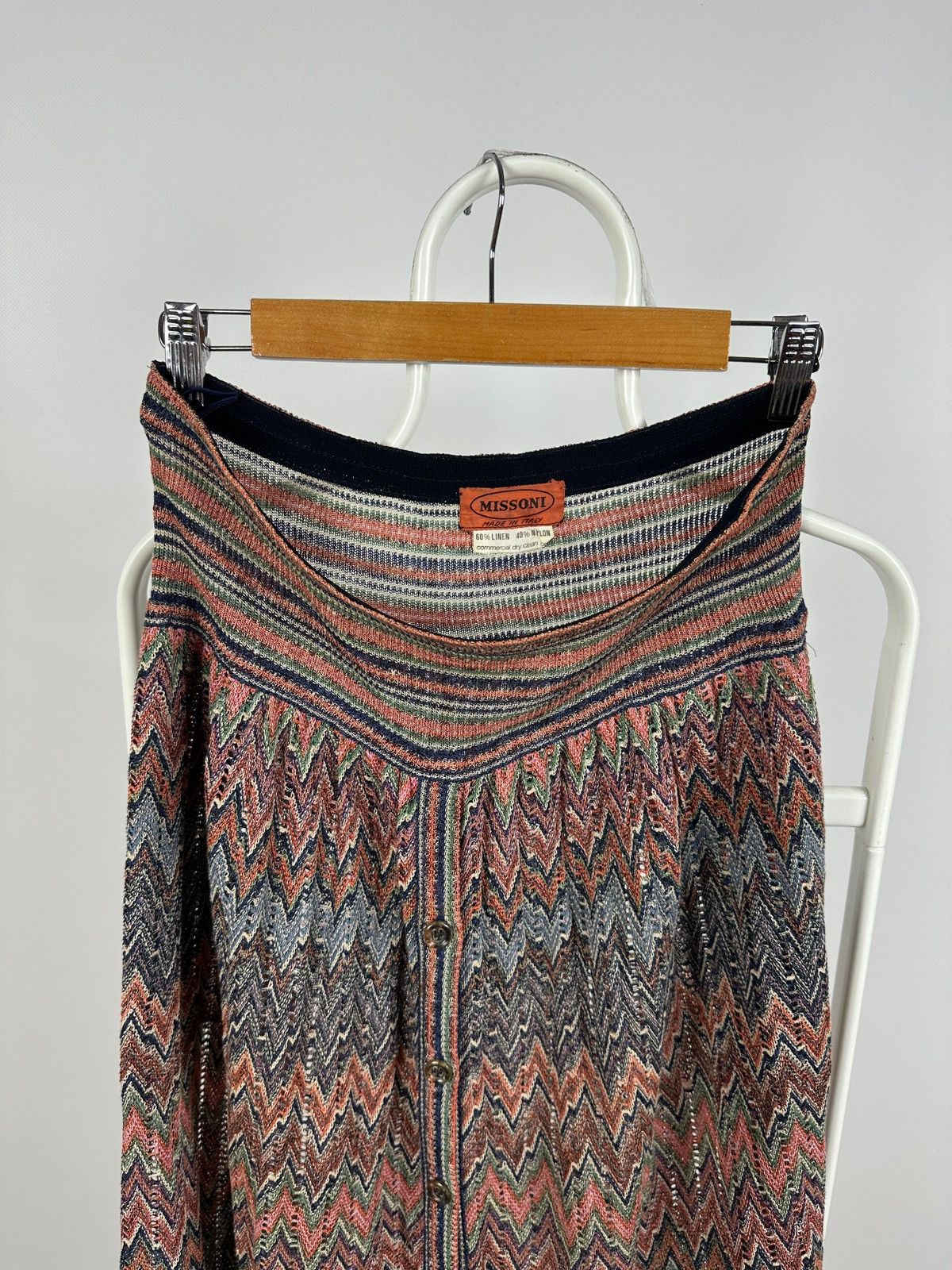 Missoni 90s Vintage Missoni Zigzag Crochet Knit A-Line Midi Skirt Size 28" / US 6 / IT 42 - 19 Thumbnail
