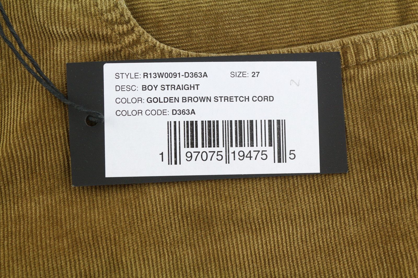 R13 BOY STRAIGHT 27 Golden Brown Stretch Cord Zip FW25 86844 Size 27" / US 4 / IT 40 - 7 Thumbnail
