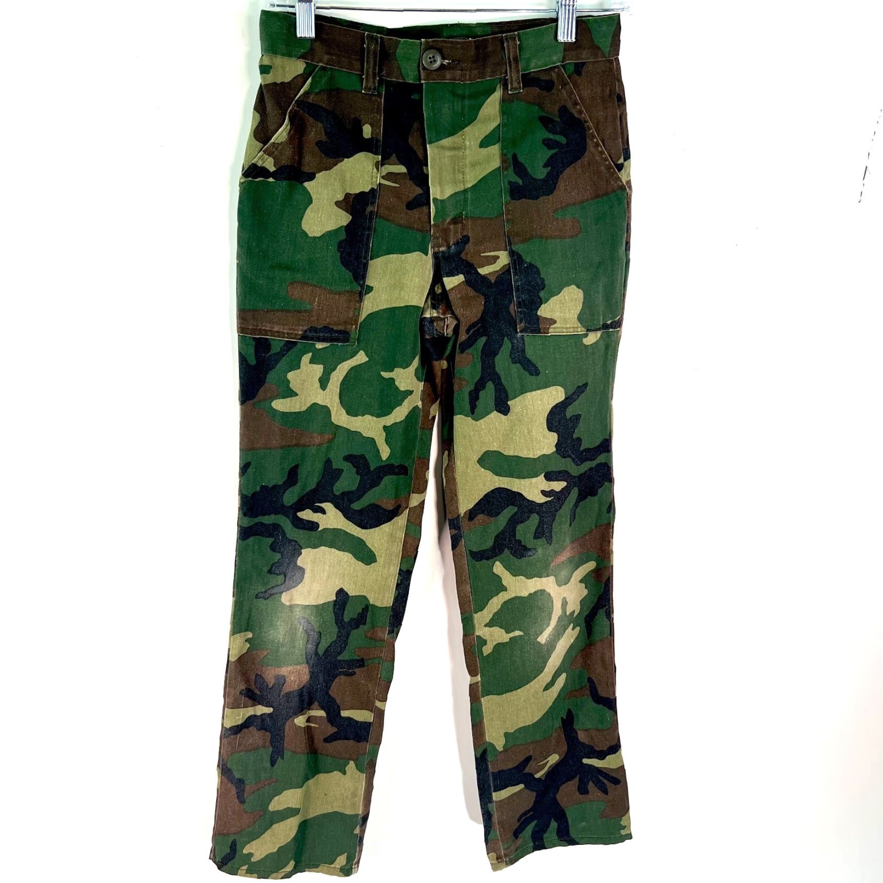 Vintage Womens Camouflage Flat Front Mid Rise Straight Leg Green Chino Pants Size 26X28 Size 26" / US 2 / IT 38 - 2 Thumbnail