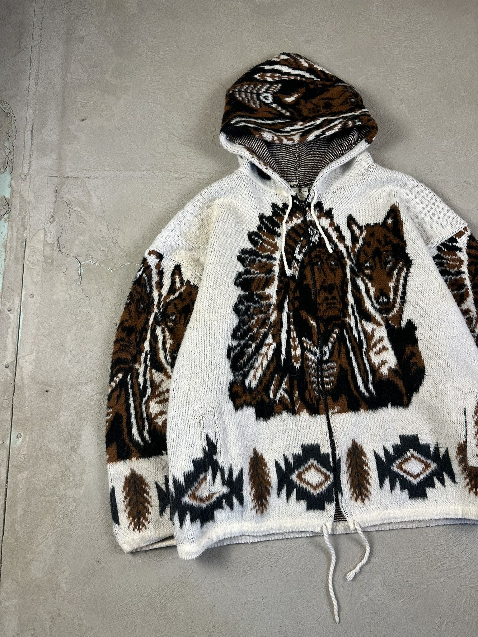 Japanese Brand Vintage Wuayra Wool Knit Indian Zip Hoodie Size US L / EU 52-54 / 3 - 2 Thumbnail
