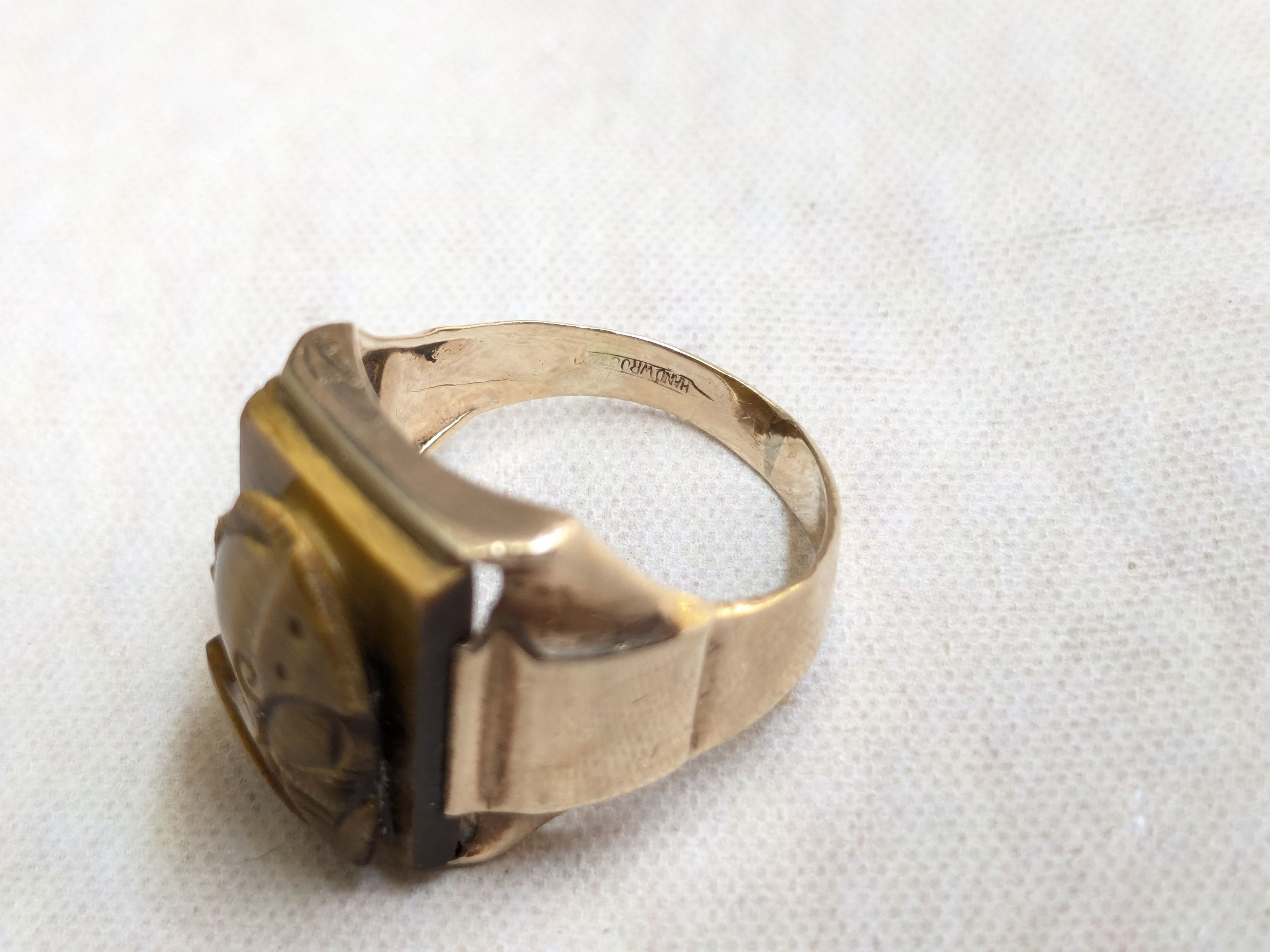 Jewelry × Vintage Vintage 10k Gold Ring Tiger's Eye 8 Cameo Rectangle Size ONE SIZE - 12 Thumbnail