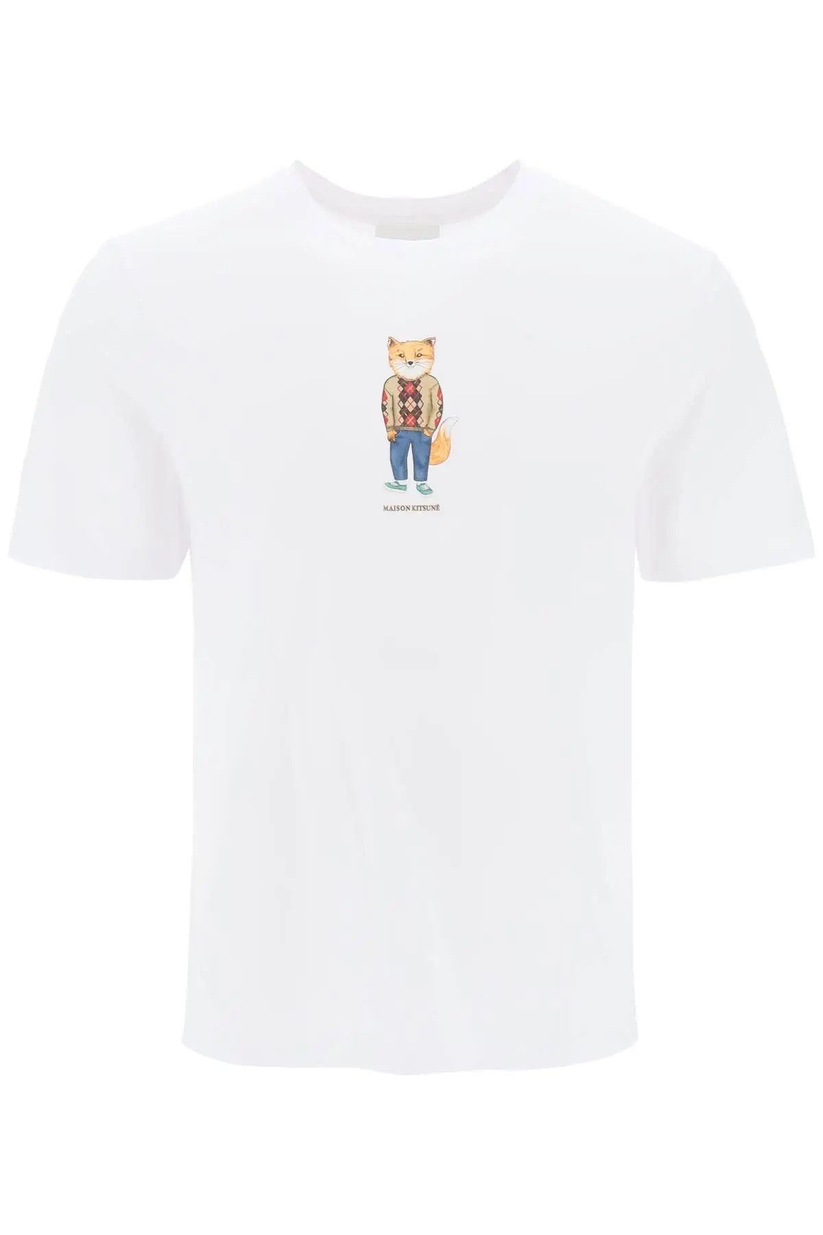 Image of Maison Kitsune O1S22I1N0324 Dressed Fox Crew-Neck T-Shirt In White, Men's (Size Small)