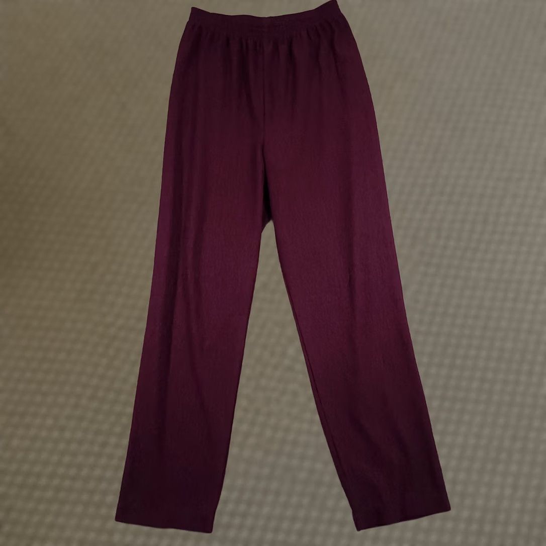 Vintage VINTAGE Liz Baker Essentials Dress Pants Womens Med Purple Pull On High Rise Texture Dress Pants Regular 26x29 Solid Linen? Size 32" / US 10 / IT 46 - 1 Thumbnail