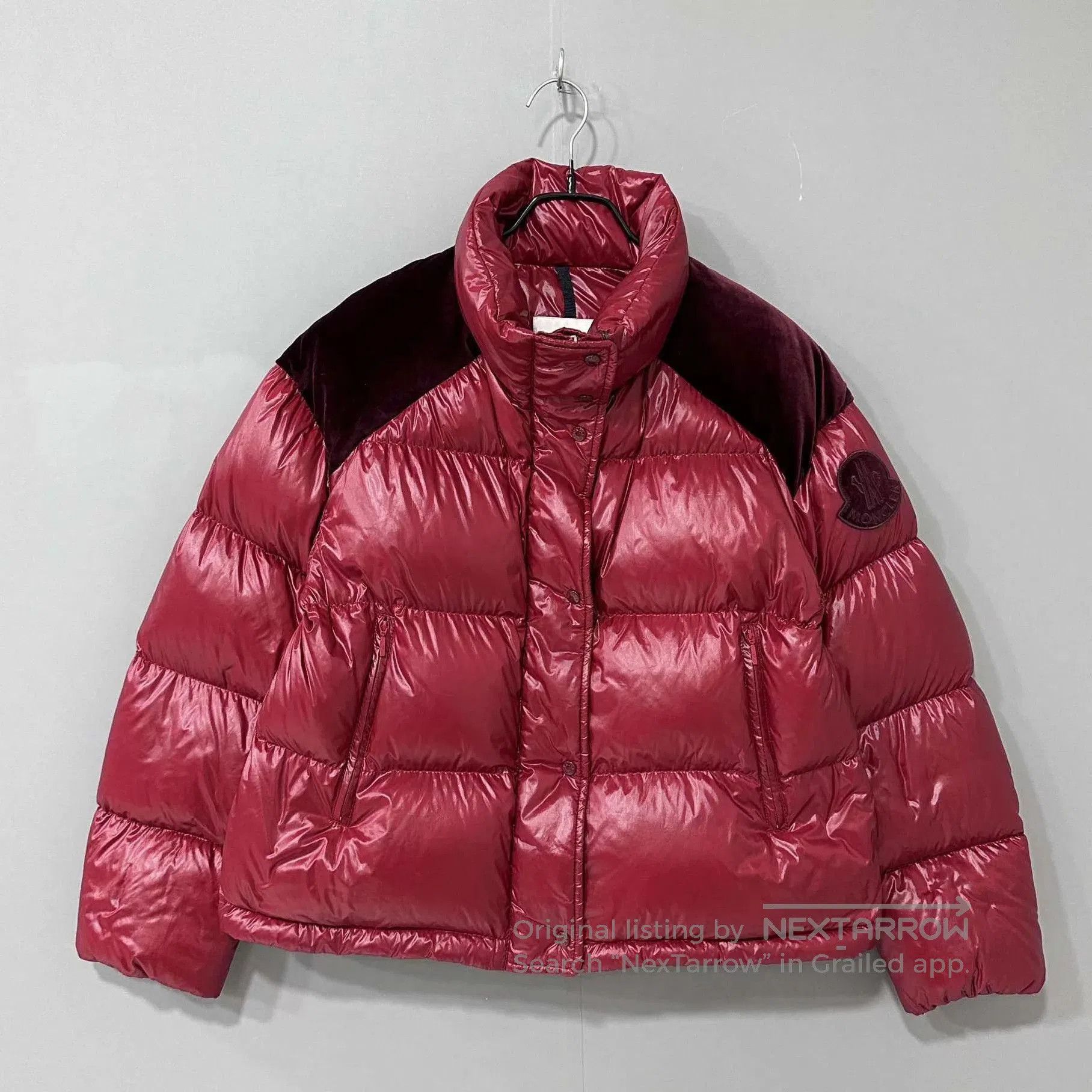 Moncler Red Puffer Jacket with Velvet Accents. Size US S / EU 44-46 / 1 - 1 Thumbnail