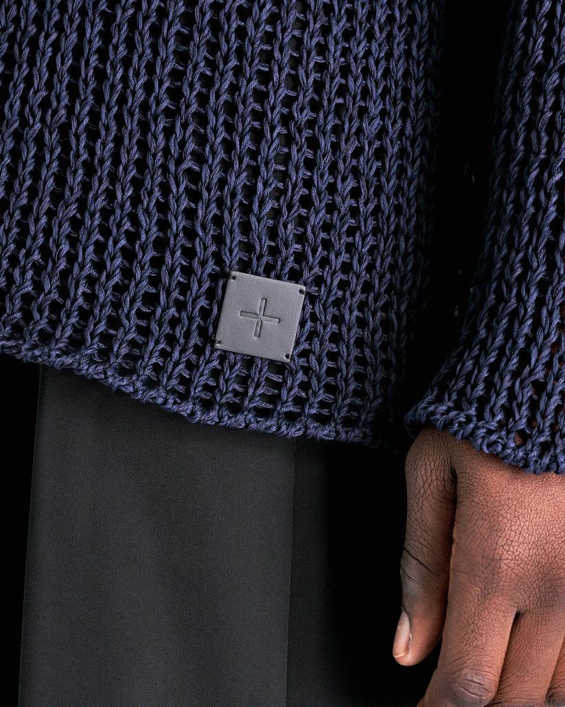 Jil Sander o1s1v1r1oon0925 Mouline Open Cotton Knit Jumper in Nevy Blue Size US L / EU 52-54 / 3 - 4 Thumbnail