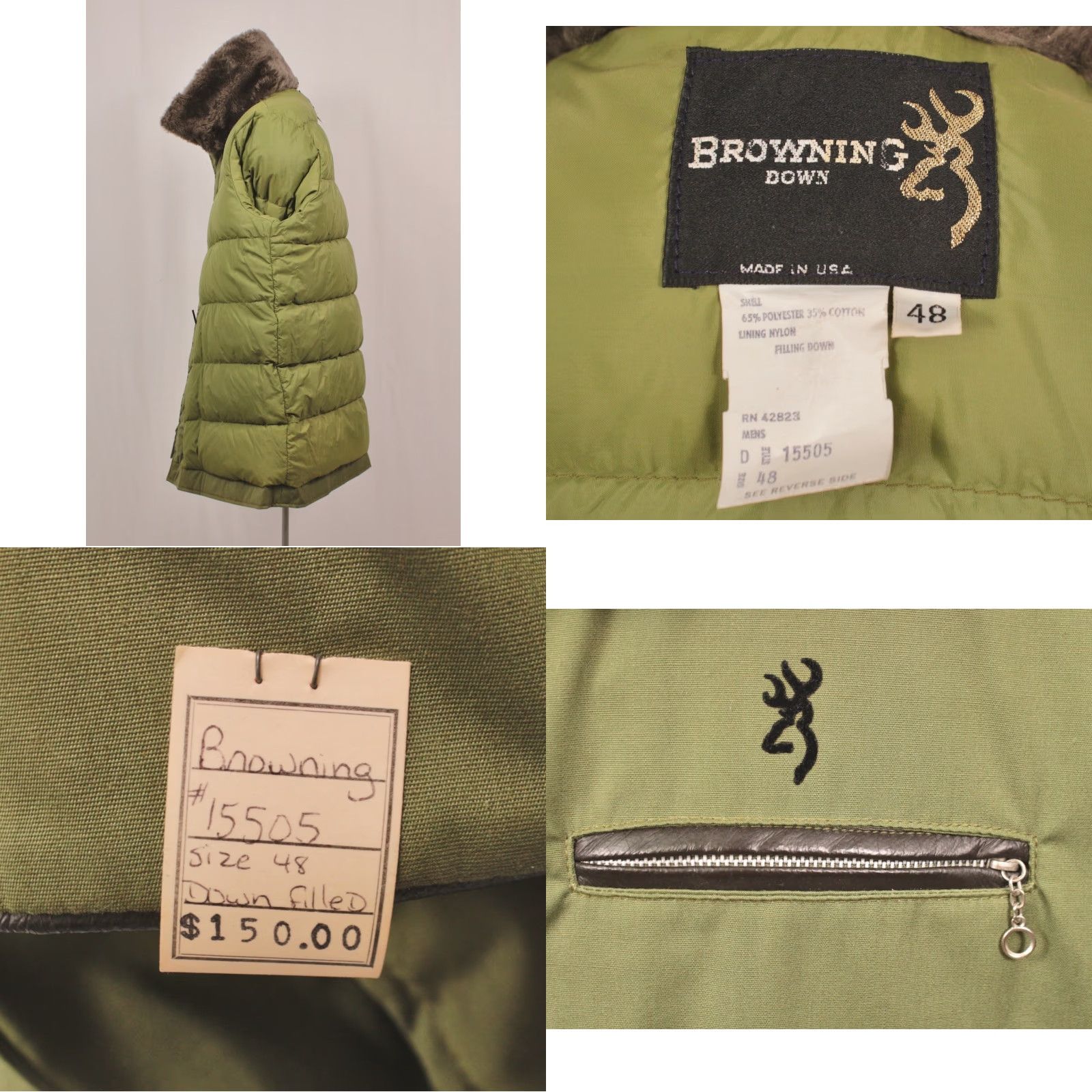 Vintage VINTAGE Browning Mens Parka Coat 70s 70s Green Down Outdoor Nyl on Sz 48 Mens Size US M / EU 48-50 / 2 - 8 Thumbnail