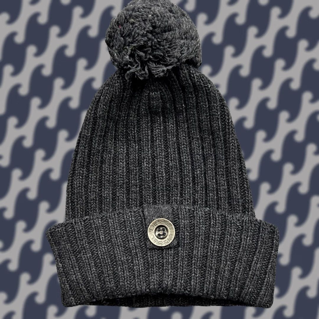 Diesel VINTAGE Diesel Beanie Hat One Size OS 100% Wool Gray Cuffed Ribbon Pom Pom Unisex Adults Mens Womens Size ONE SIZE - 1 Thumbnail
