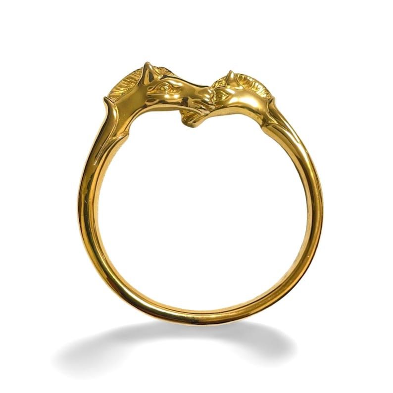 Image of Hermes Vintage Golden Double Horse Head Design Bangle, Bracelet, Women's