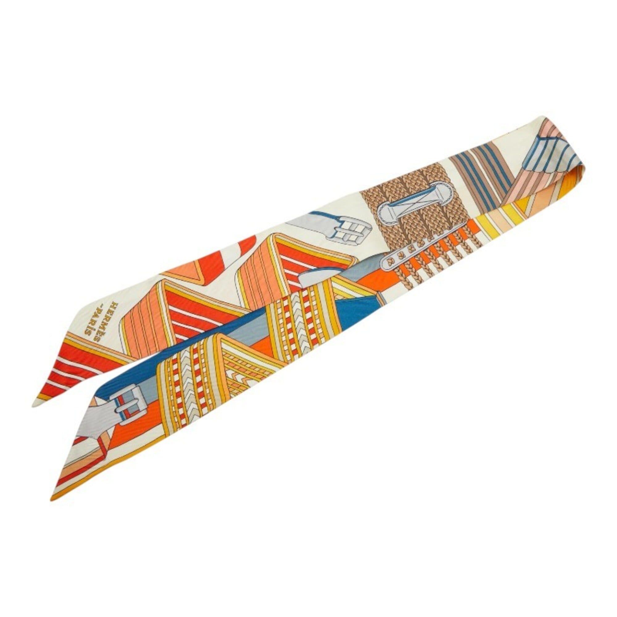 Hermes Hermes Twilly SANGLES EN ZIGZAG (Zigzag Scarf) Muffler, Beige Multicolor, Women's HERMES Size ONE SIZE - 1 Thumbnail