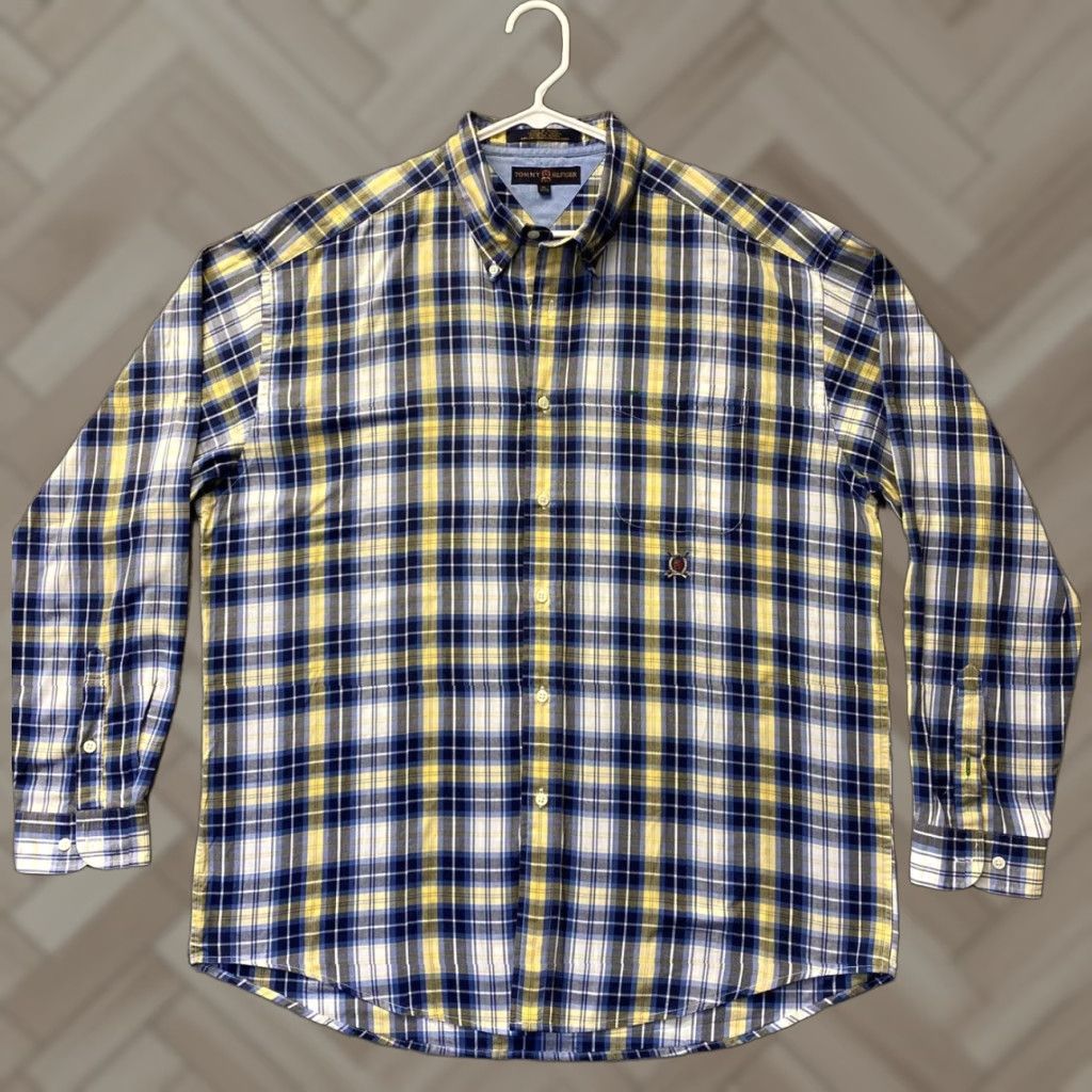 Tommy Hilfiger TOMMY HILFIGER Slim Fit Dress Shirt Mens XL Plaid Button-Up Casual Yellow Size US XL / EU 56 / 4 - 1 Thumbnail