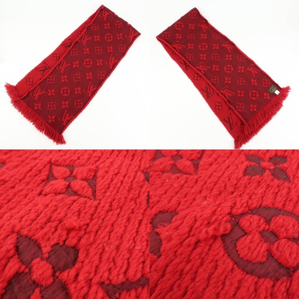 Louis Vuitton Louis Vuitton Logomania Wool Silk Scarf Red Size ONE SIZE - 3 Thumbnail
