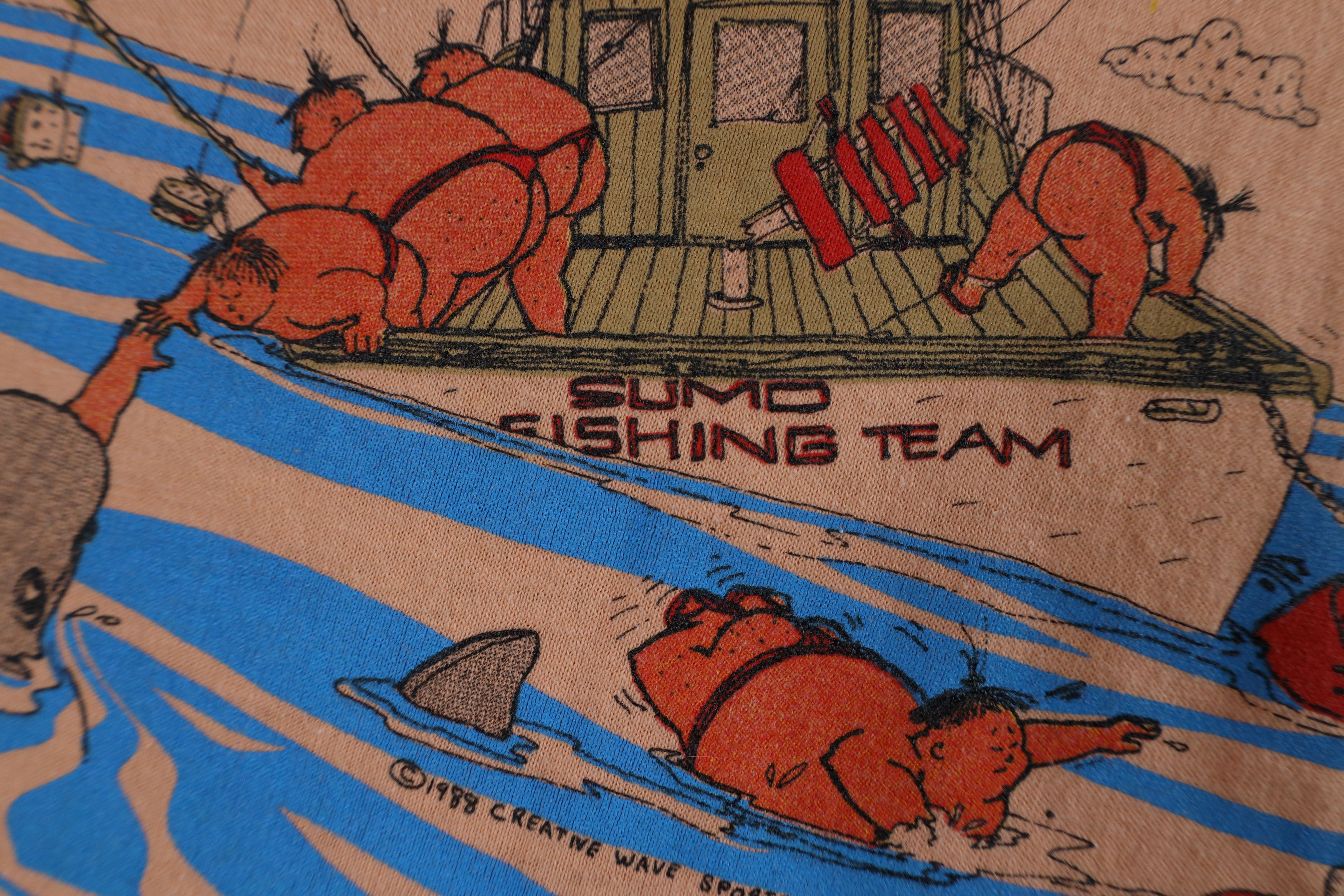 Vintage Vintage 80s Funny Comic Sumo Fishing Team T-Shirt Pink USA Size US M / EU 48-50 / 2 - 9 Thumbnail