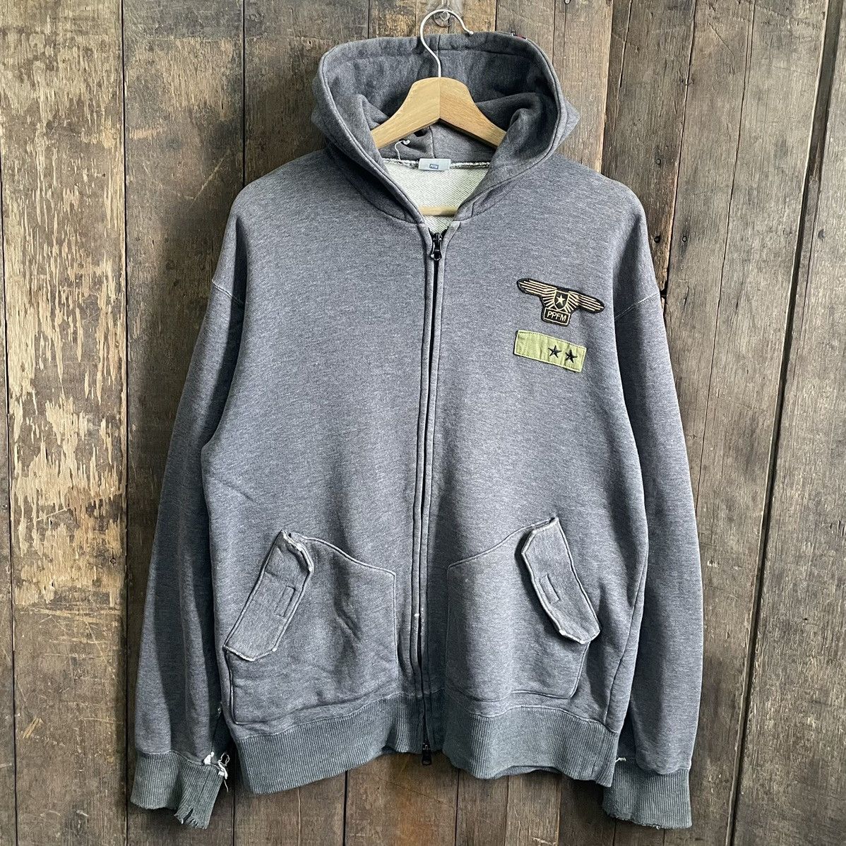 image of Ppfm Distressed Zipper Hoodie in Grey, Men's (Size Medium)