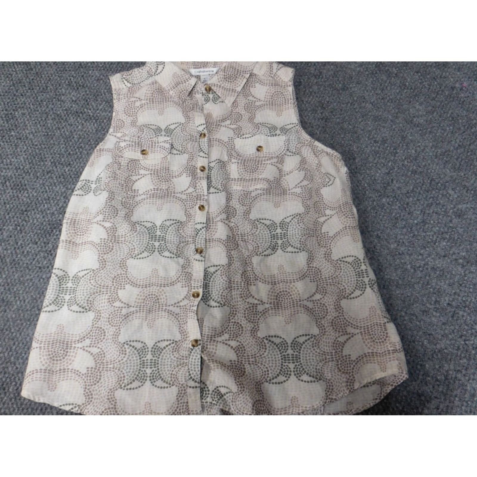 Apt. 9 Apt 9 Womens Blouse L Beige Button-Up Sleeveless Crew Neck Casual Tunic Regular Womens Size L / US 10 / IT 46 - 3 Thumbnail