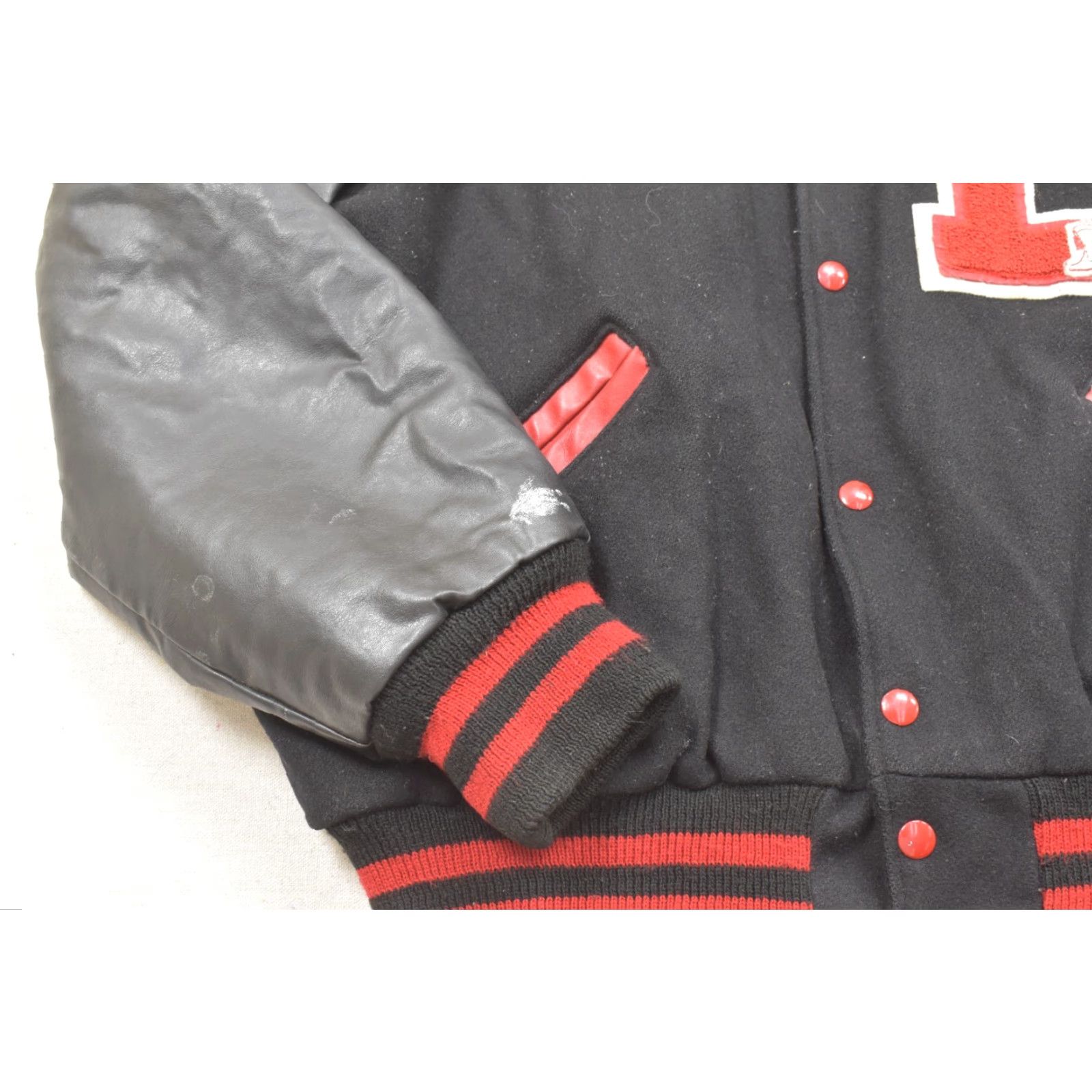 Vintage Neff Mens Large Vintage Varsity Bomber Jacket Black Red Wool Leather Letterman D Size US L / EU 52-54 / 3 - 6 Thumbnail