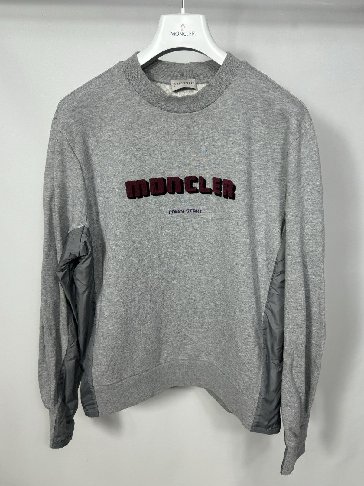 image of Moncler Press Start Crewneck in Grey, Men's (Size Large)