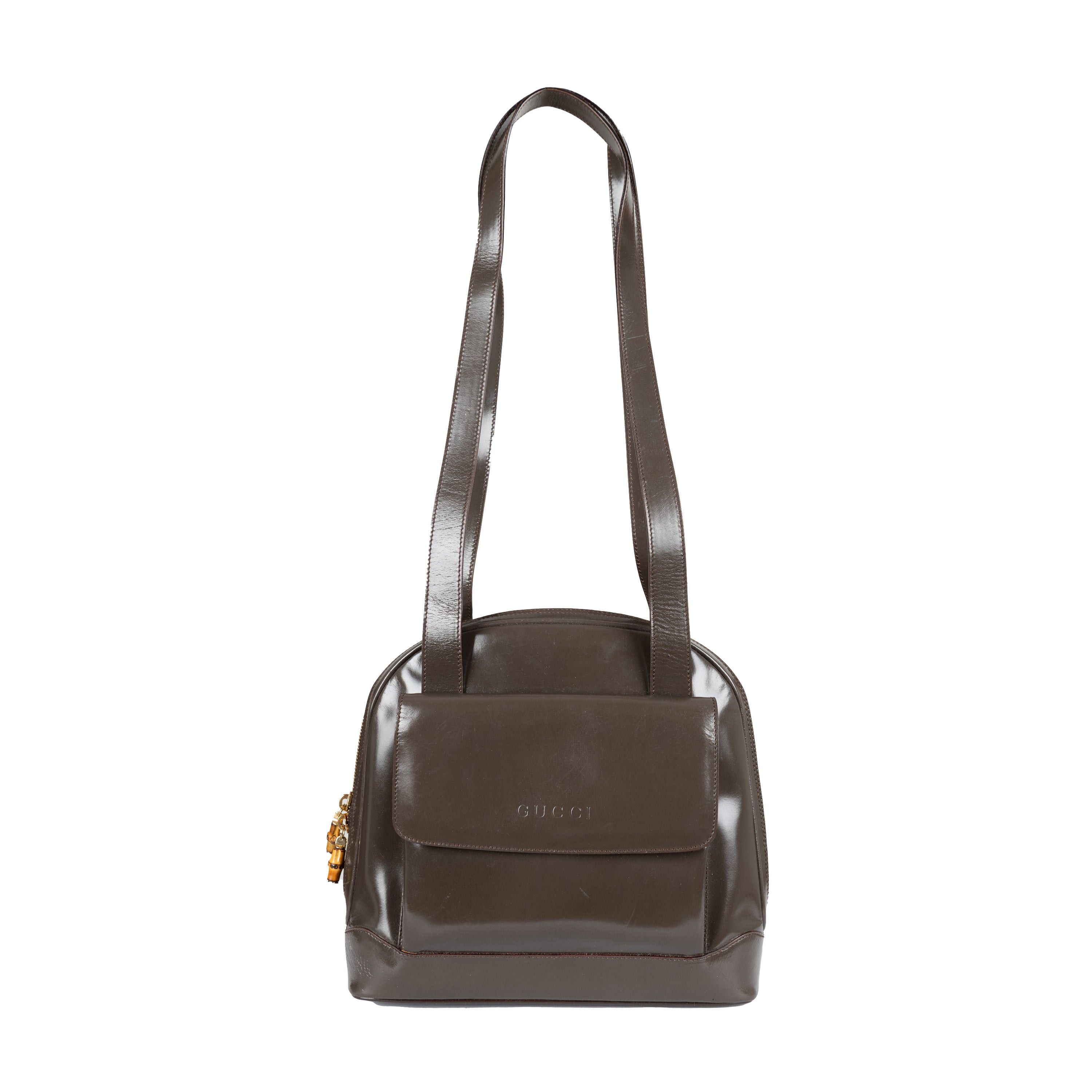 image of Gucci Gucci Vintage Patent Leather Shoulder Bag in Brown, Women's