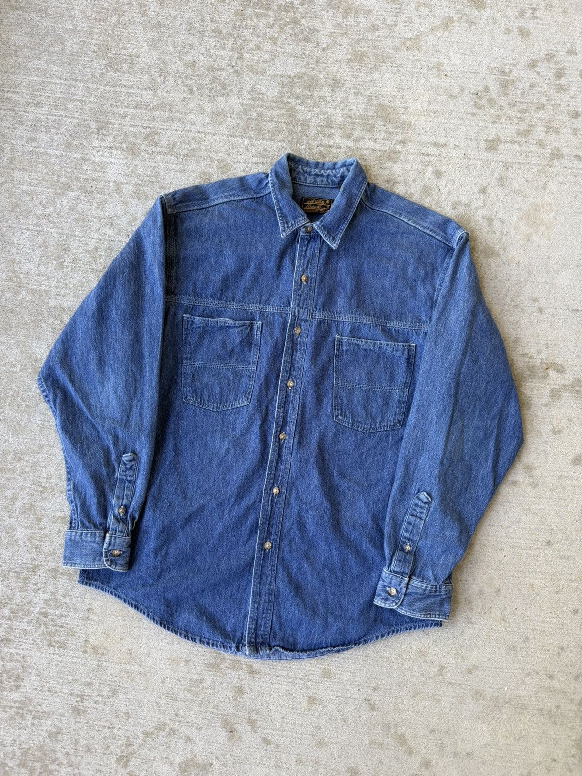 Eddie Bauer 90s Denim Overshirt Made In USA Button Up Western Size US L / EU 52-54 / 3 - 2 Thumbnail