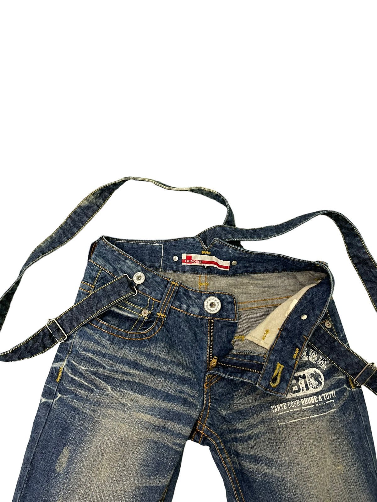 Japanese Brand Suspender Jeans Genoese Distres Low Rise Slim 7🟦5 Size US 28 / EU 44 - 11 Thumbnail