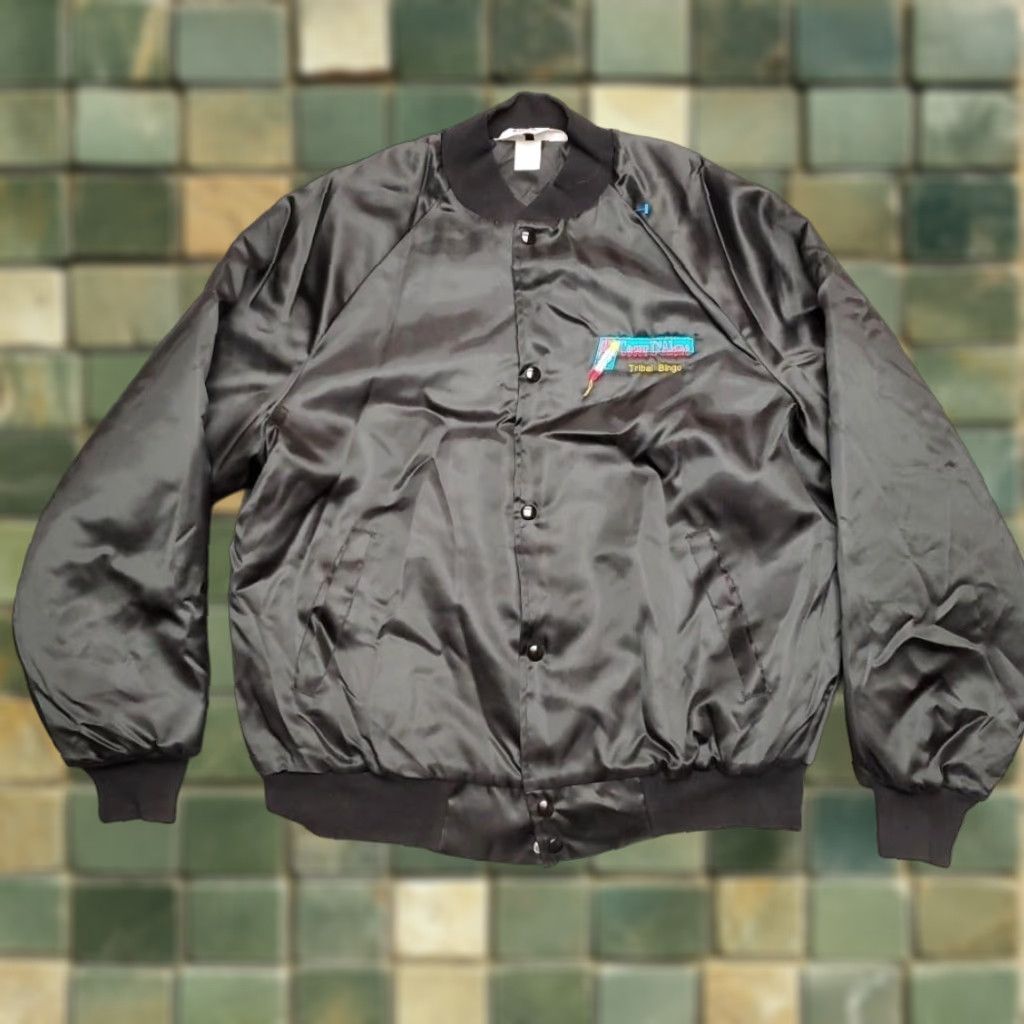 Vintage VINTAGE WestArk Jacket Mens Large Black Bomber Nylon USA 90s Embroidered Tribal Bingo Coeur D'Alene Pocketed Snap Hem Womens/Mens Size US L / EU 52-54 / 3 - 1 Thumbnail