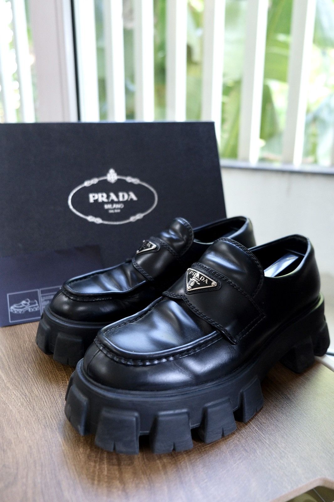 Prada Prada Monolith Brushed Leather Loafers Size US 8.5 / EU 41-42 - 1 Thumbnail