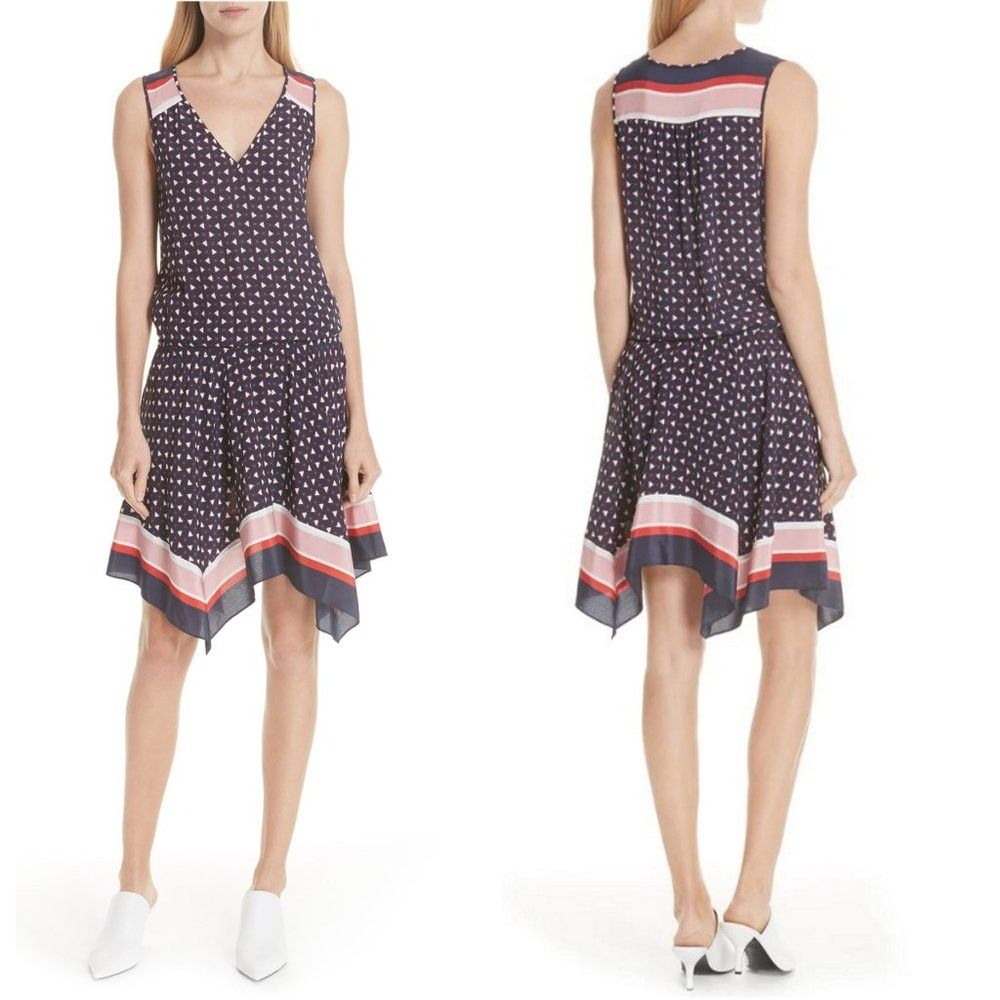 Joie NWT New $328 Joie Ginabel Silk Handkerchief Dress Blue Red Size S / US 4 / IT 40 - 1 Thumbnail