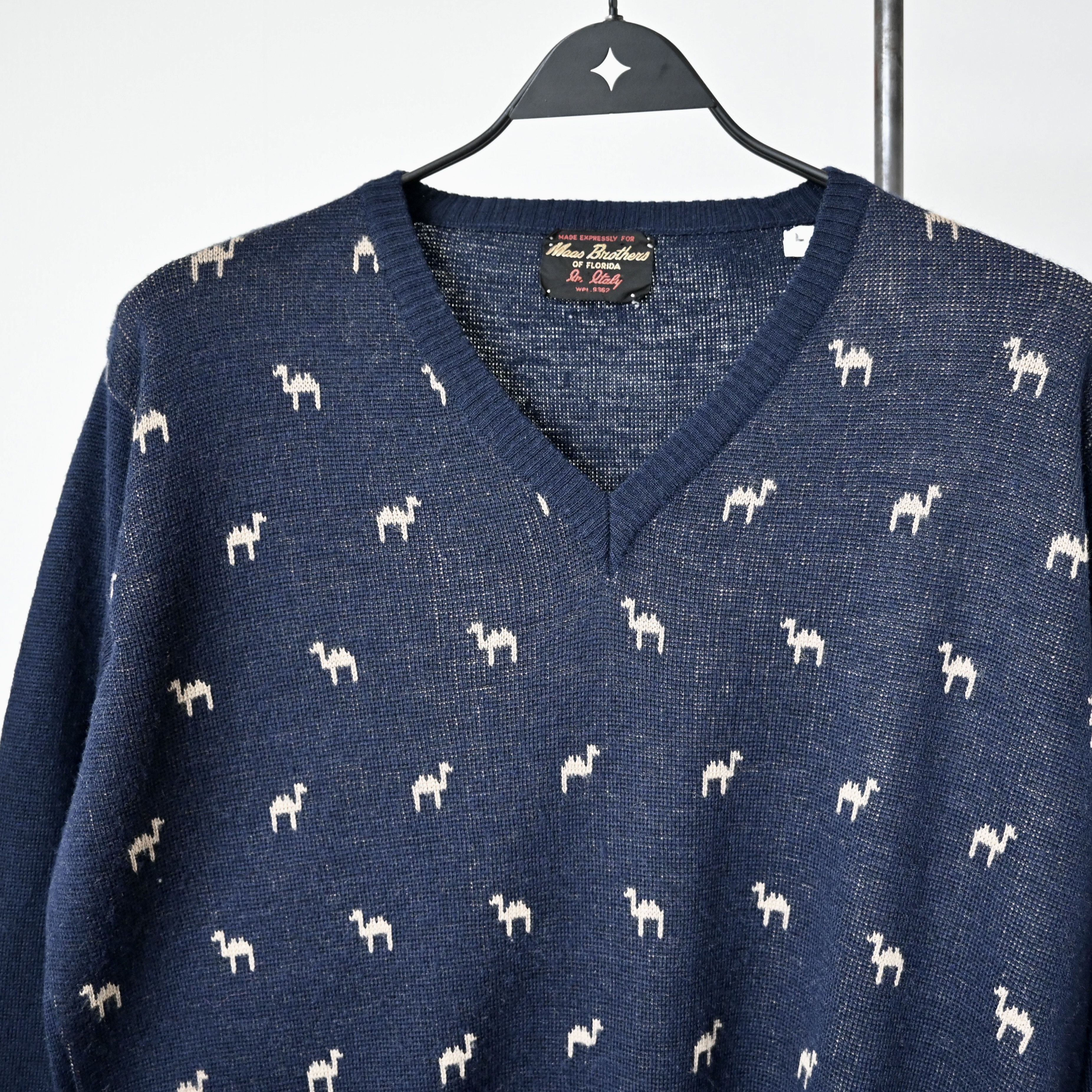 Vintage VTG 1980s Maas Bros camel jacquard sweater made in Italy Size US L / EU 52-54 / 3 - 6 Thumbnail