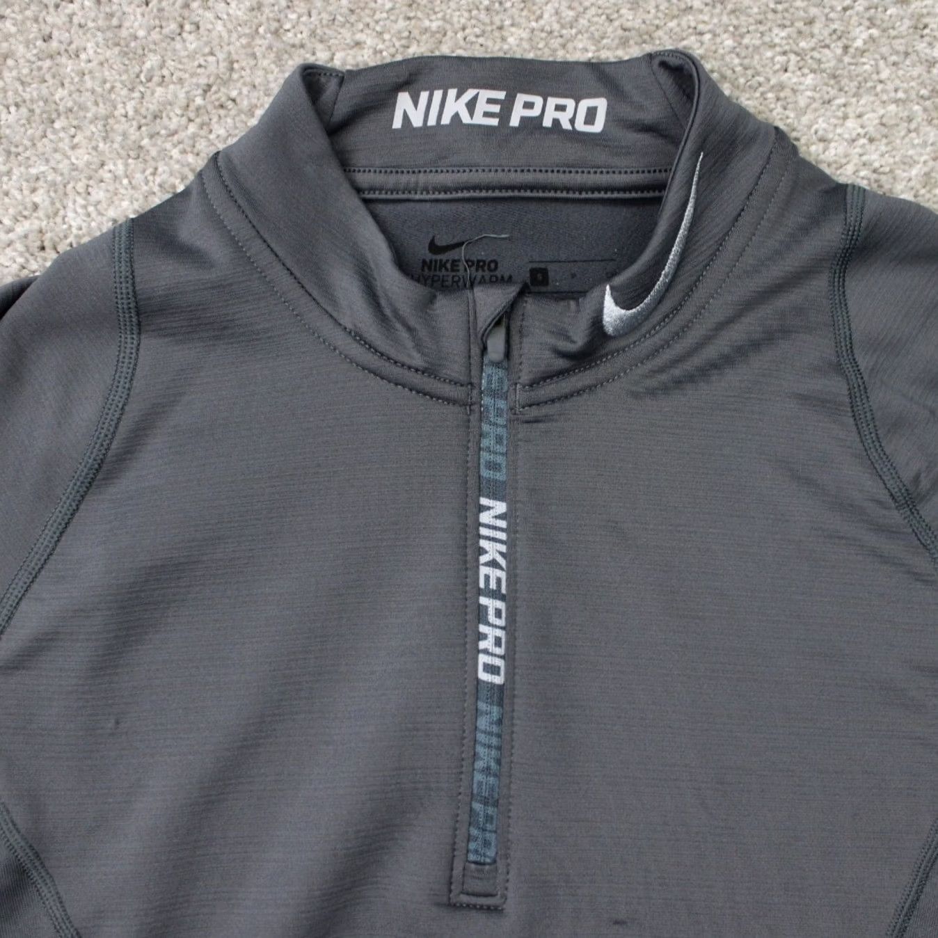 Nike Nike Pro Sweatshirt Mens Small Gray Hyperwarm 1/4 Zip Mock Neck L/S Pullover Size US S / EU 44-46 / 1 - 5 Thumbnail