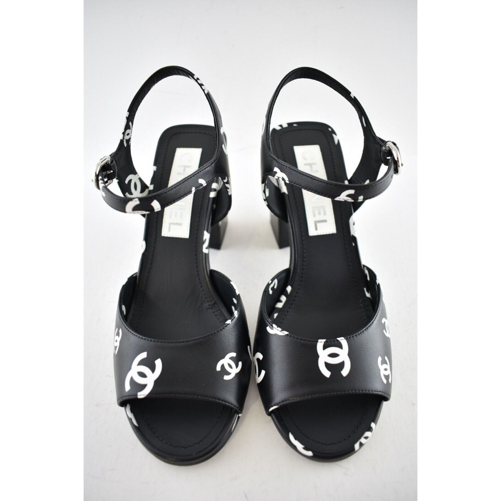 Chanel Chanel Print Lambskin Ankle Strap Block Heel Sandal 39.5 Size US 9.5 / IT 39.5 - 3 Thumbnail