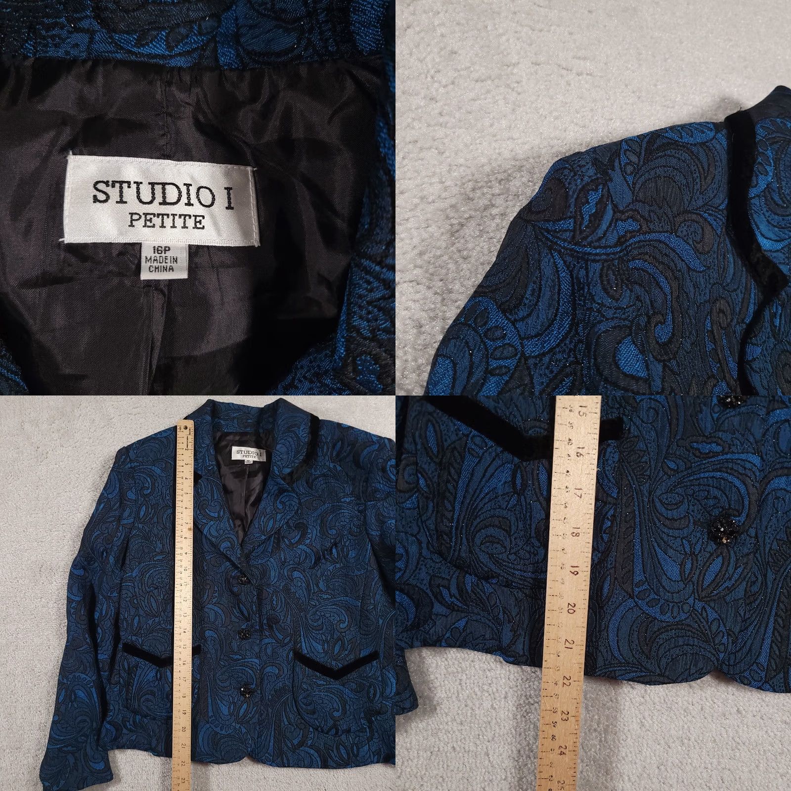Vintage VINTAGE Studio I Blazer Womens 16P Paisley Brocade Button Up Velvet Trim Jacket Size XXL / US 16-18 / IT 52-54 - 8 Thumbnail